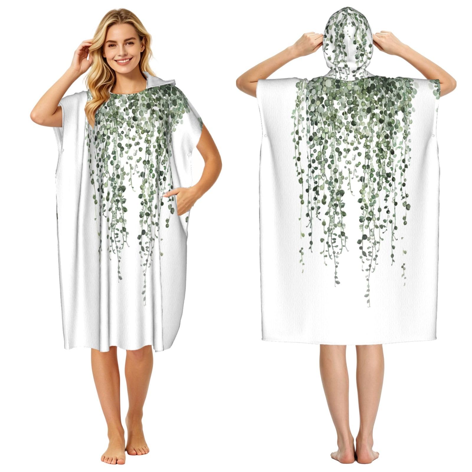Poncho léger en microfibre imprimé végétal avec capuche