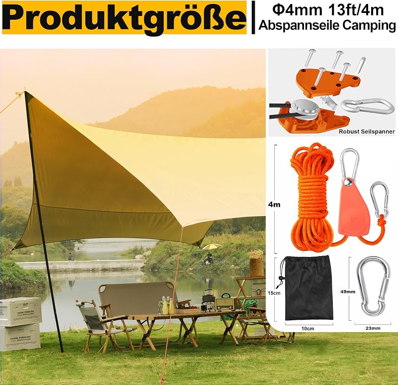 Cveenk 6db 4m Reflektáló Sátorkötél Feszítővel, Zöld Nylon Kempingkötél Ponyvához