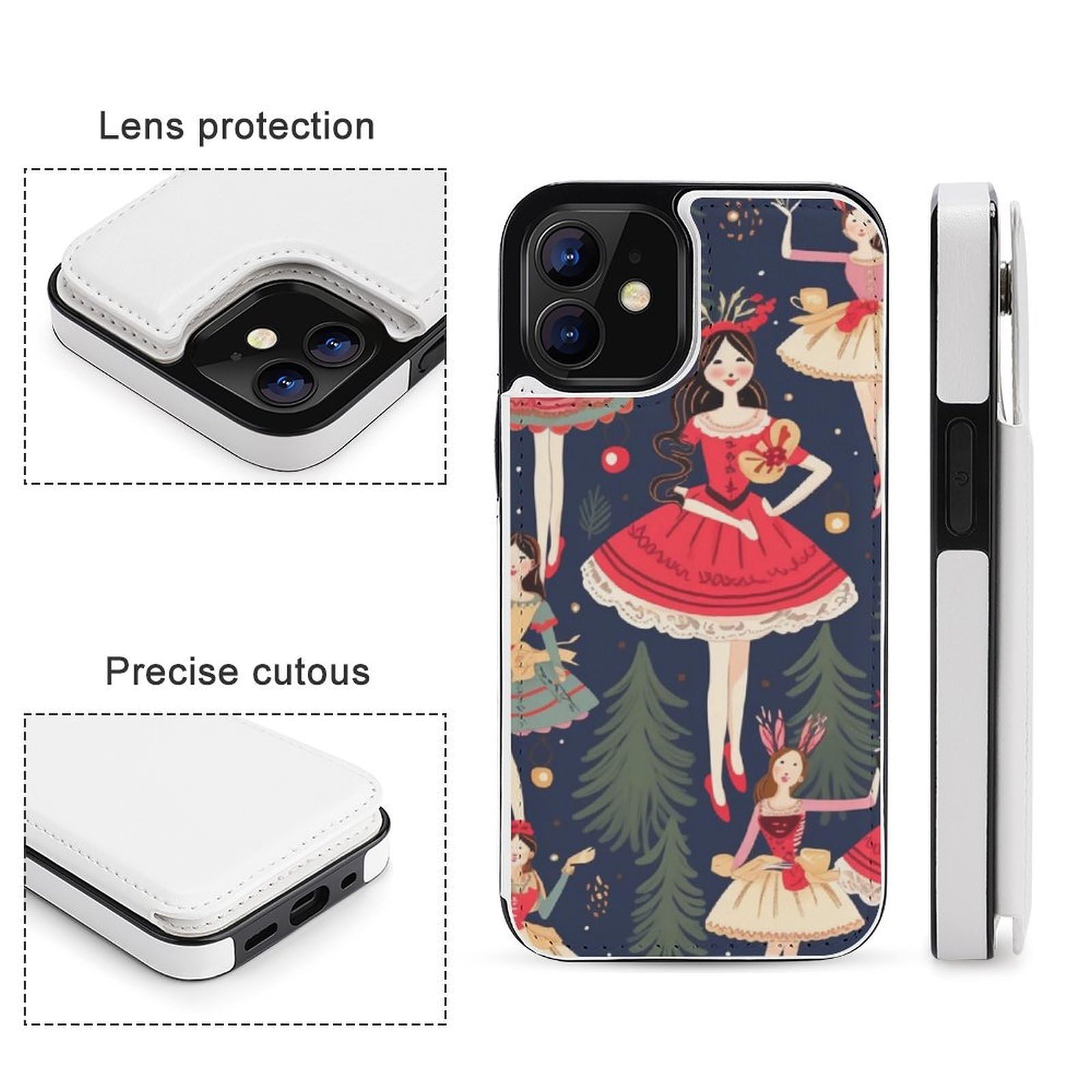 Fundas tipo cartera para iPhone 12, funda de piel con ranuras para tarjetas para mujer, cascanueces, ballet, danza de Navidad, con ranuras para tarjetas