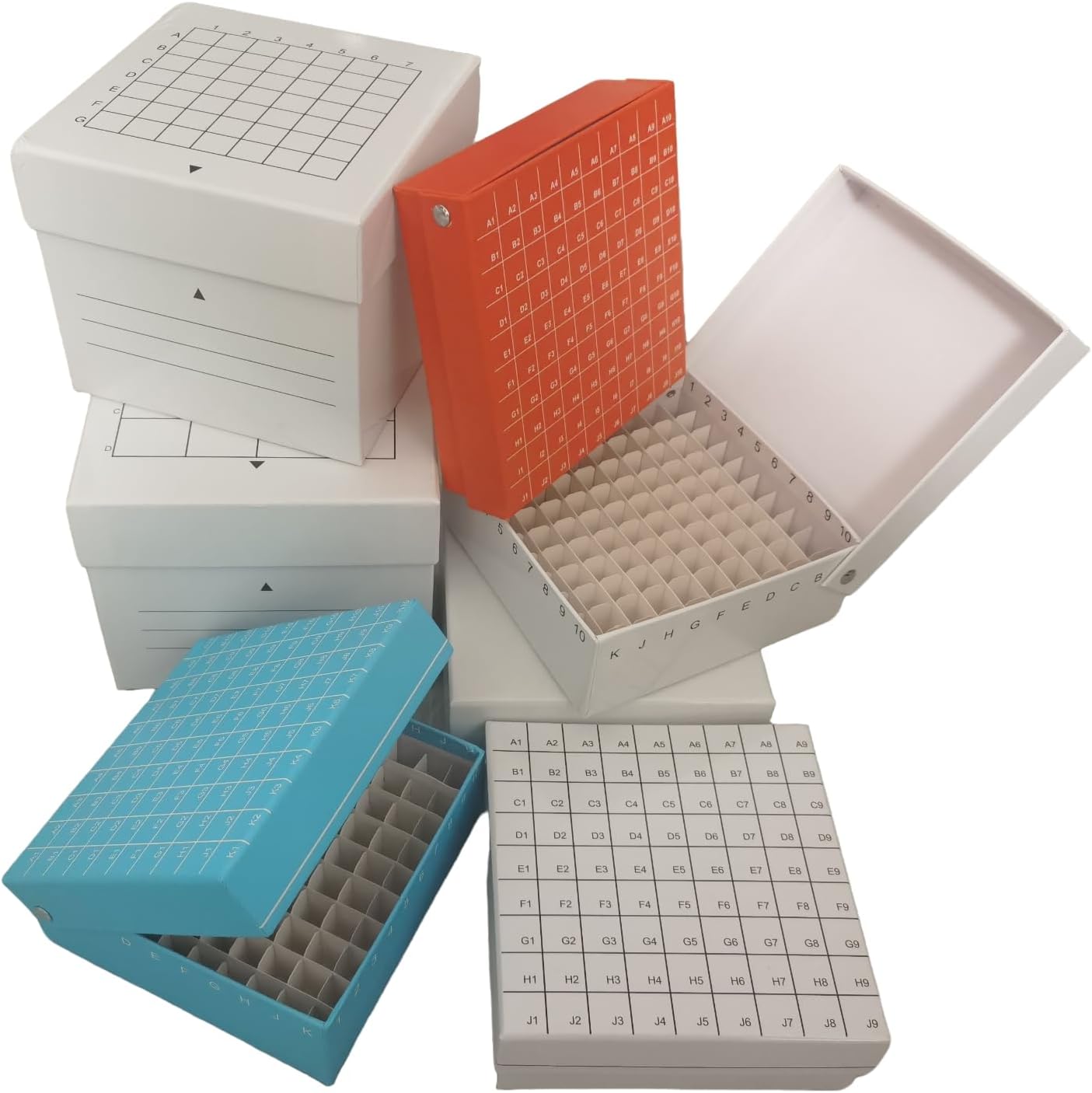 16-Well Storage Box for Lab Samples, Low Temperature Freezer Box for 50ml Tubes, Vials, Cryovials, Waterproof,White 2pcs(50ml-16)