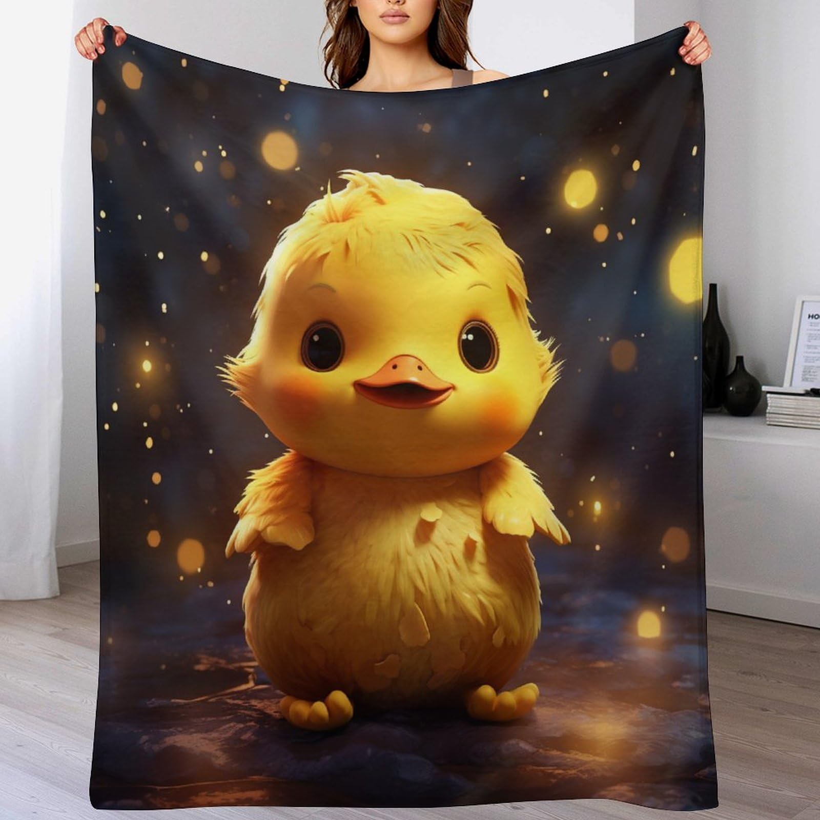 Plaid canard jaune en flanelle pour soirées cocooning sur le canapé et camping