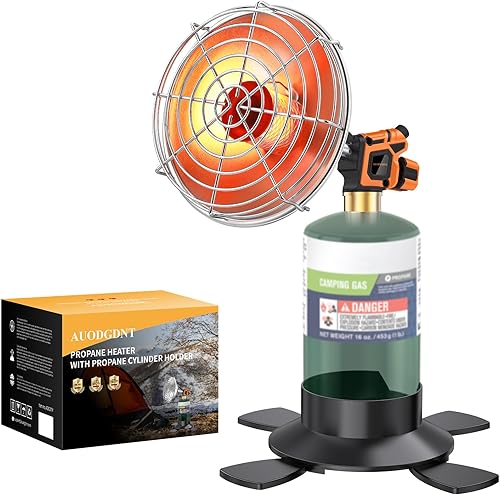 Miniatura 1 de Calentador de propano portátil para campamento, 9,200 BTU pequeño calentador de garaje para patio al aire libre, autoencendido, con soporte de