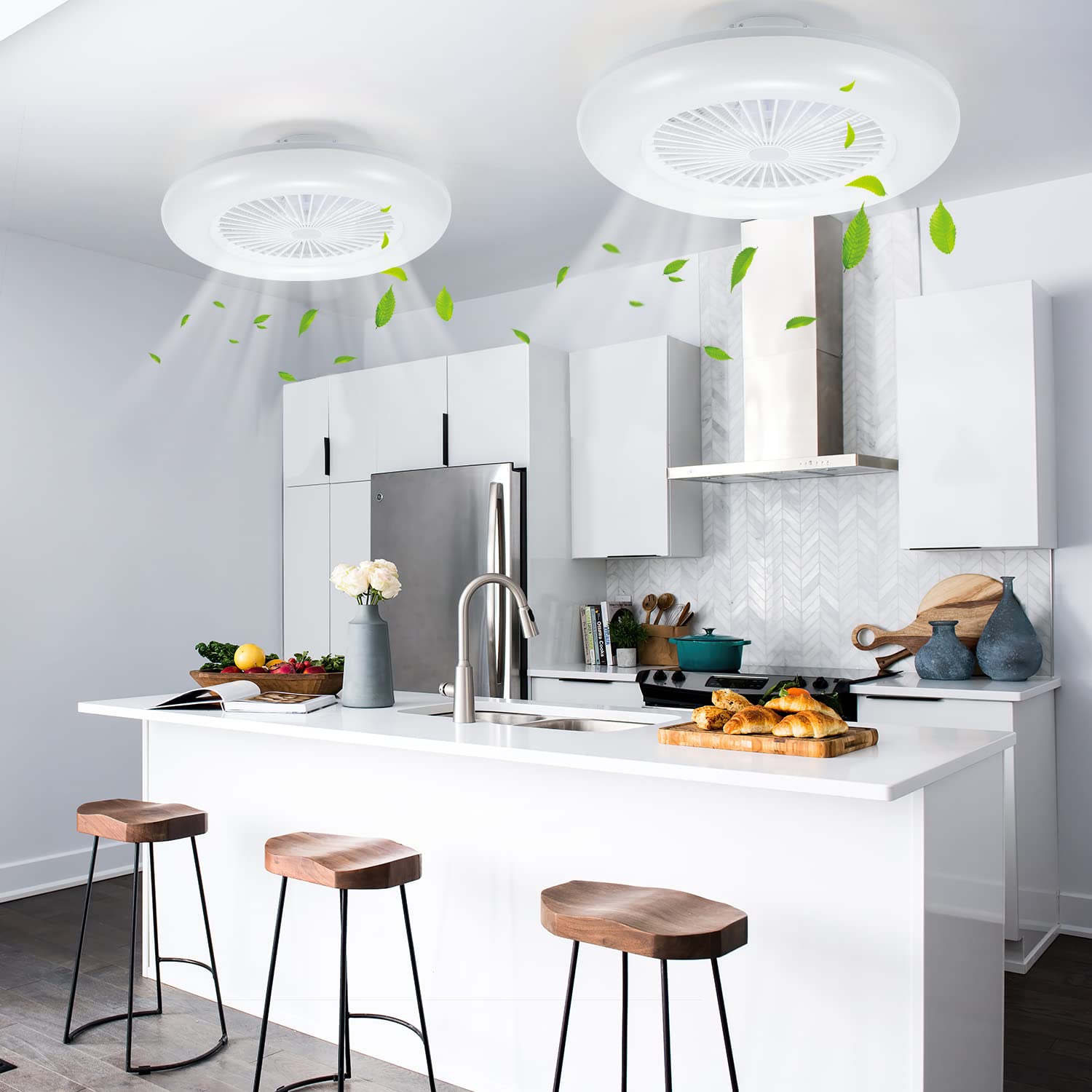Gimisgu 2er 80W Deckenventilator mit Beleuchtung, LED Dimmbar Deckenleuchte mit Ventilator Fernbedienung und Smarter APP Sommer- & Wintermodus 6 Geschwindigkeiten, φ55CM