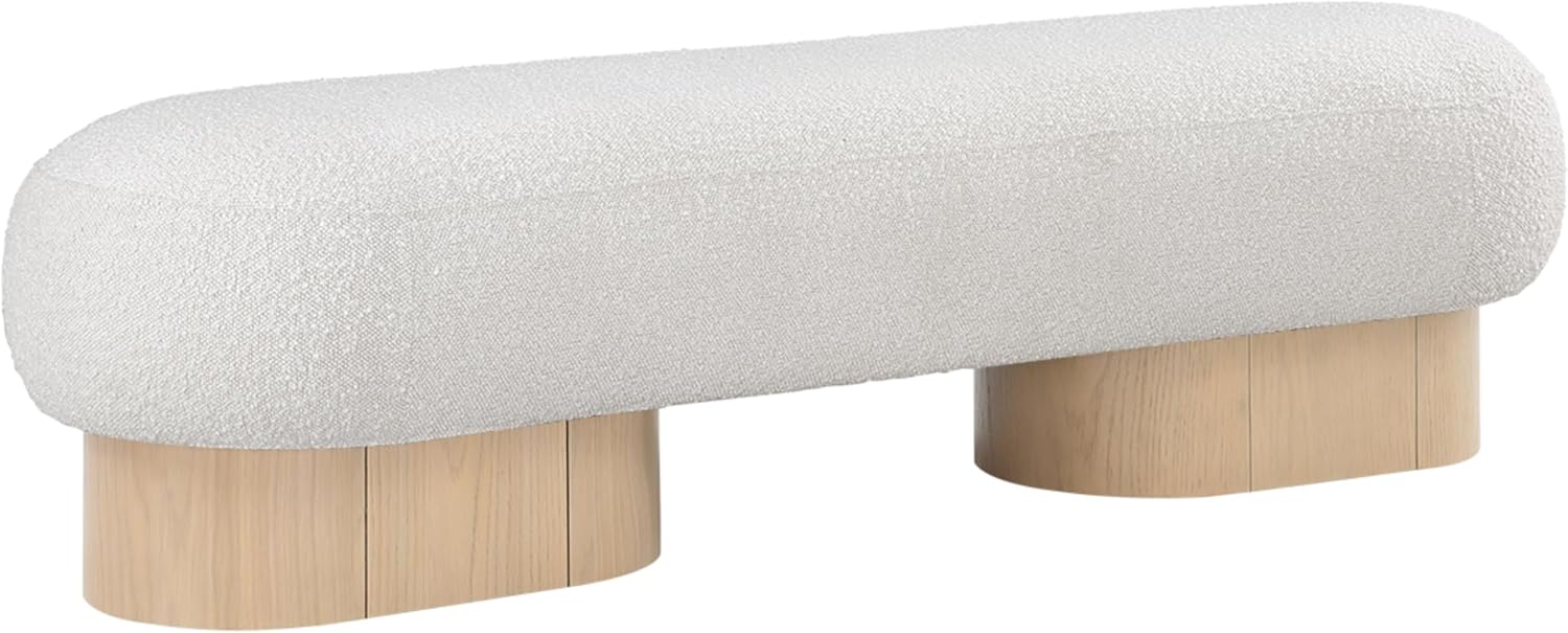 Meridian Furniture 22001Cream Robertson Collection Art Deco Bench with Luxurious Cream Boucle Fabric and Rich Natural Oak Finish, 60.5" W x 18" D x 16" H, Cream 60.5" W x 18" D x 16" H Cream