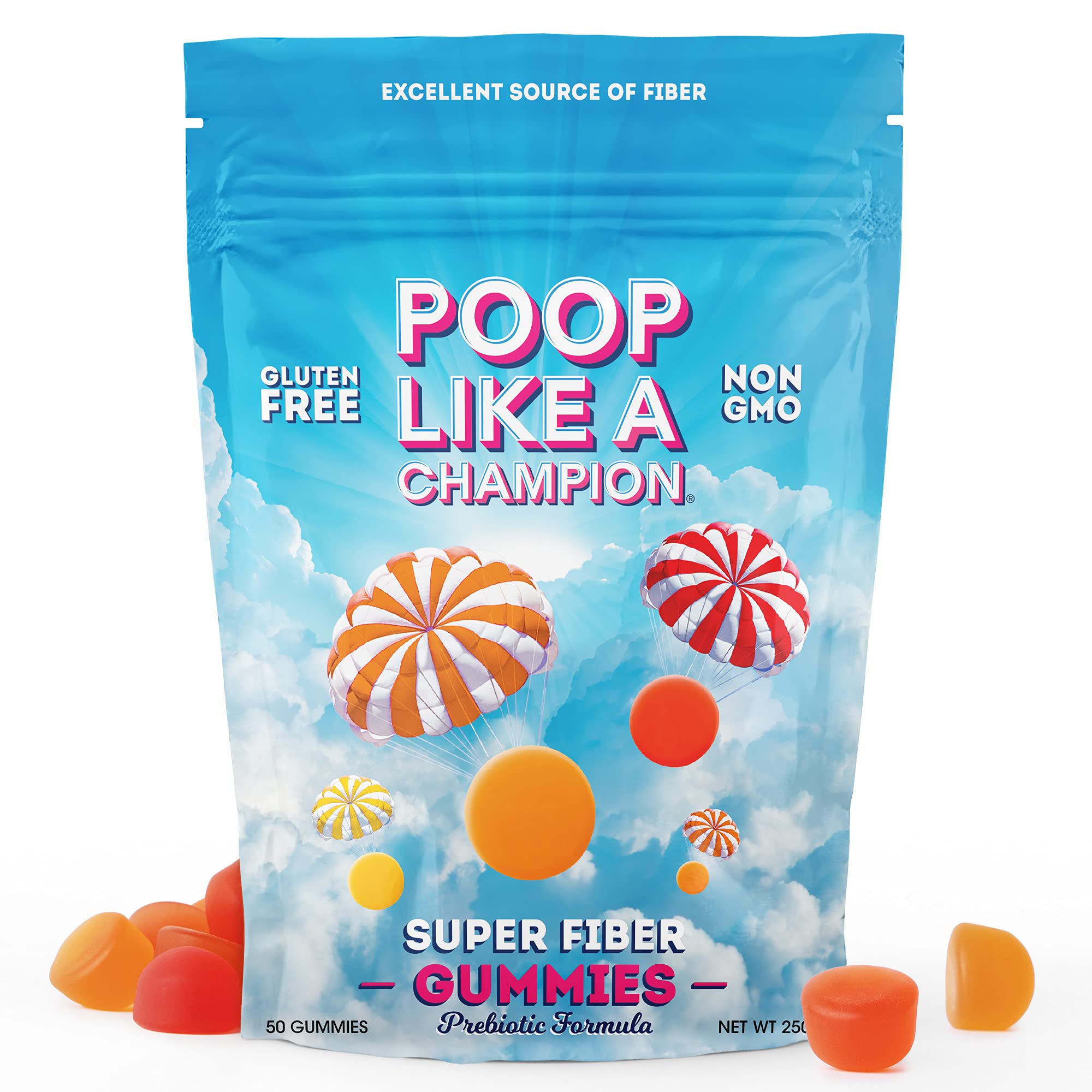 Buy Poop Like A Champion High Fiber Gummies Packs 9 g of Fiber in Just 3 Gummies! Peach, Orange