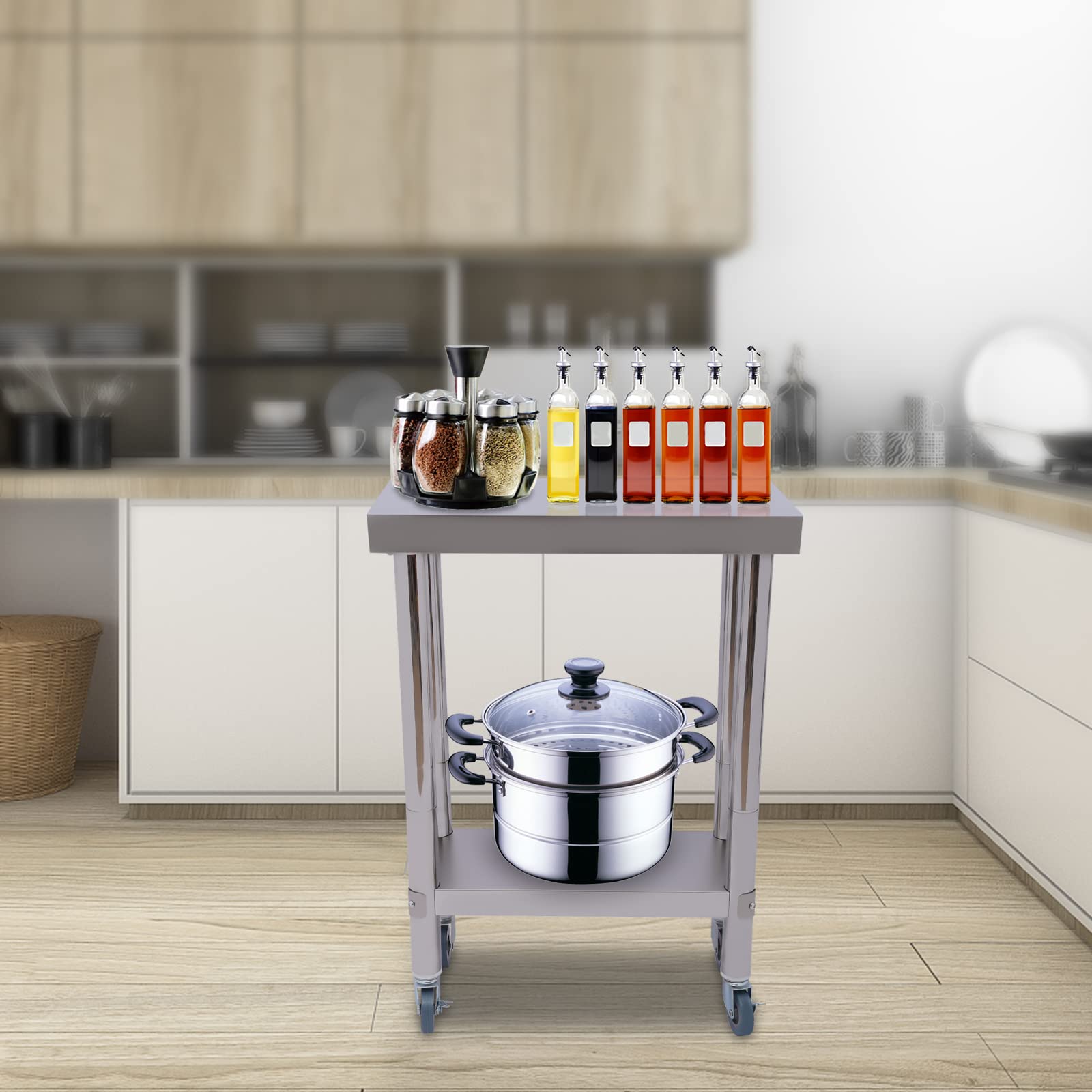 Gastronomie Cafeteria - Tavolo da lavoro in acciaio inox, 60 x 40 cm, con ruote