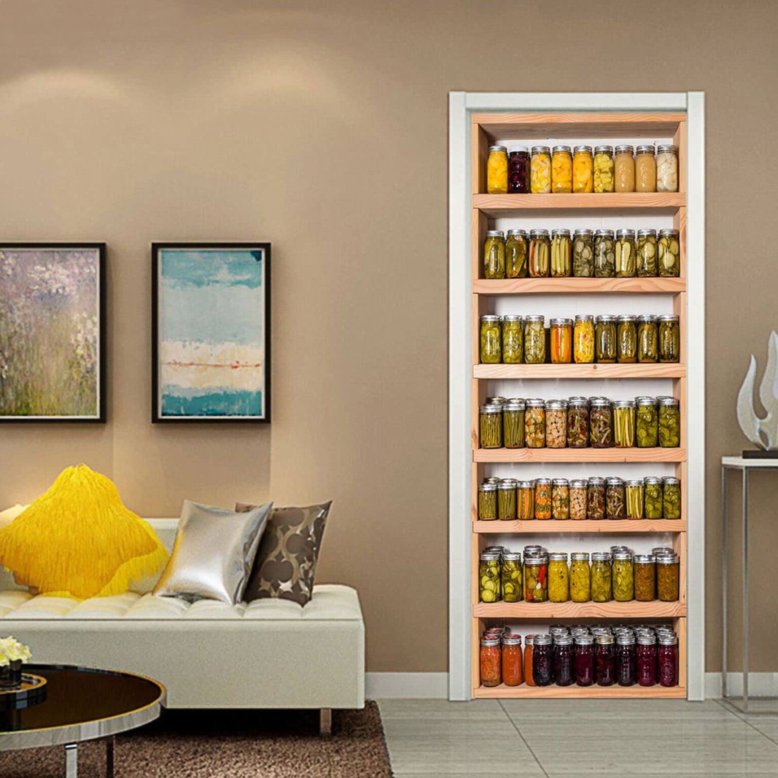 3D Door Sticker Bottle Rack W85 x H205 cm Waterproof Mural Vinyl Wall for Interior Doors Livingroom Bedroom Bathroom Office Home Decor