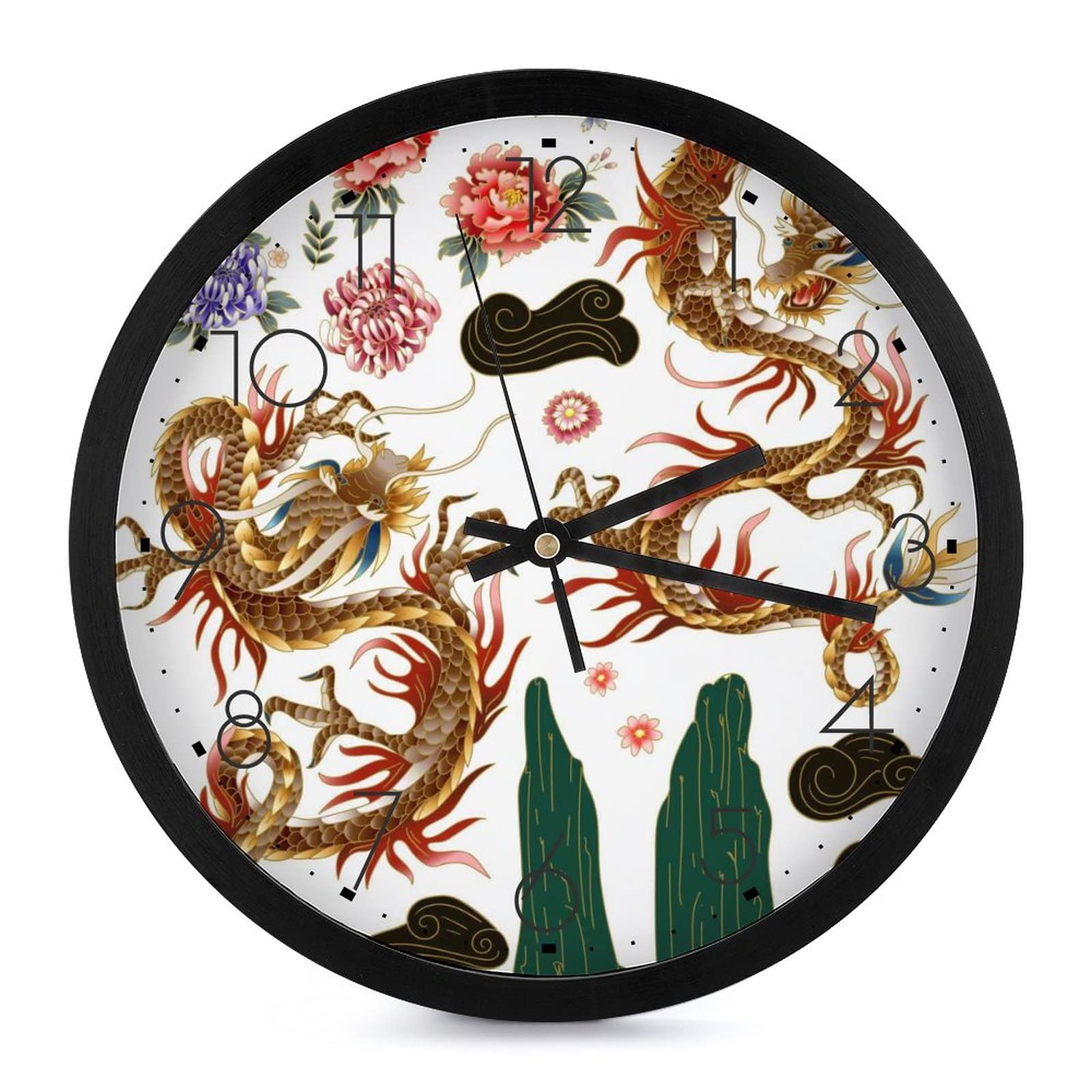 Horloge murale ronde dragon décorative de 25.4cm pour salon et cuisine