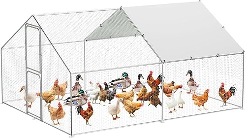 Gallinero de metal grande, jaula para aves de corral, casa de corral de pollo con cubierta impermeable y anti-ultravioleta, con puertas con doble