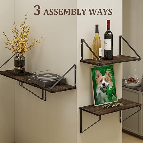 Miniatura 5 de BAMEOS Estantes flotantes de madera rústica, estantería pequeña para sala de estar, oficina, dormitorio, con soporte de metal