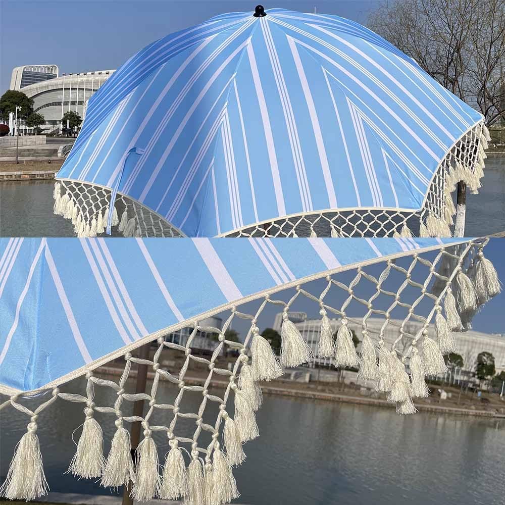 200 cm, odchylany parasol ogrodowy, w stylu boho, na plażę, taras, z frędzlami, przenośny, z torbą do przenoszenia, na balkon, basen, plażę, ochrona przed słońcem