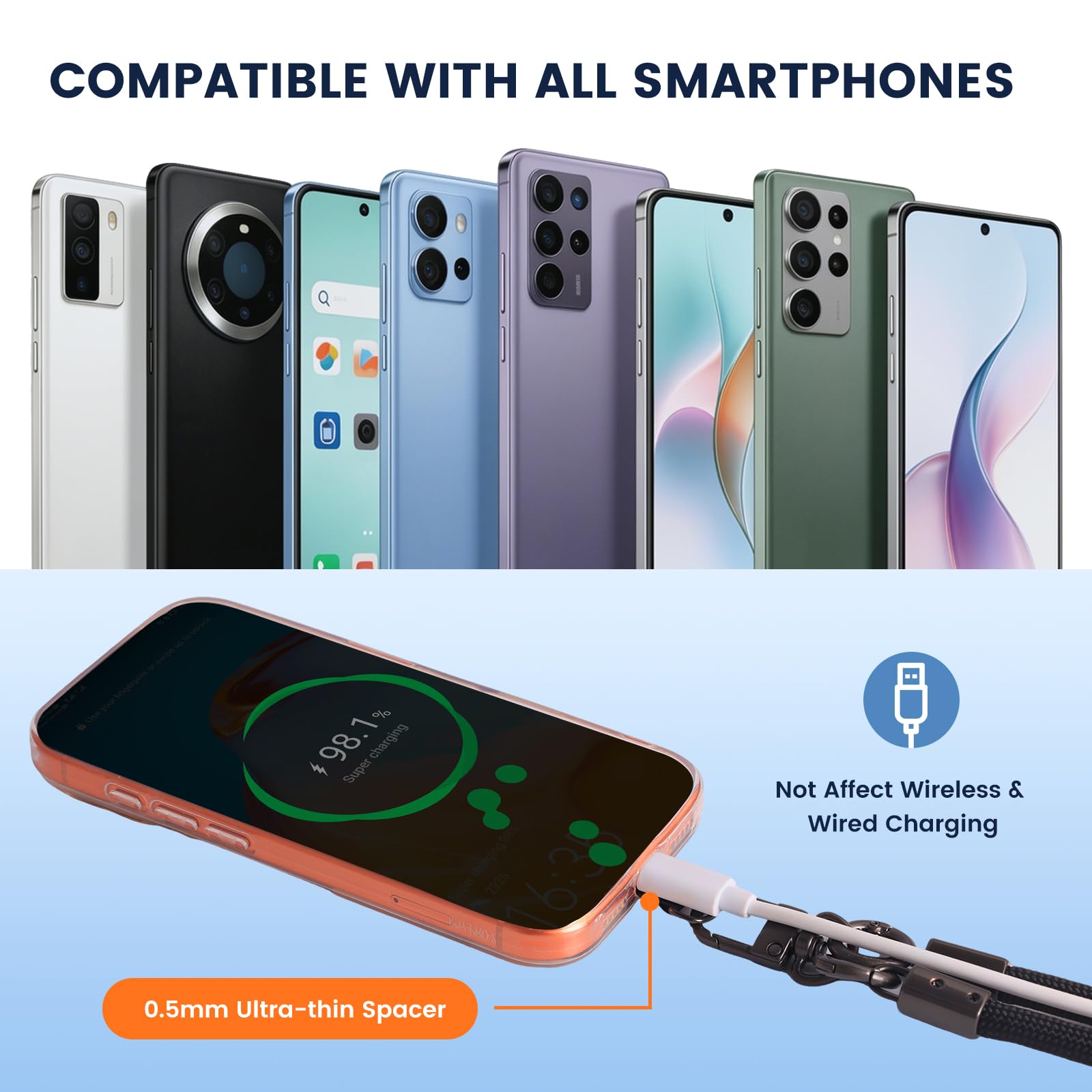 Universalna opaska na telefon z 3 poduszkami, kurtyna na telefon z wciąganą metalową podstawą obrotową 360° dla większości smartfonów, zabezpieczająca przed kradzieżą opaska na telefon do podróży