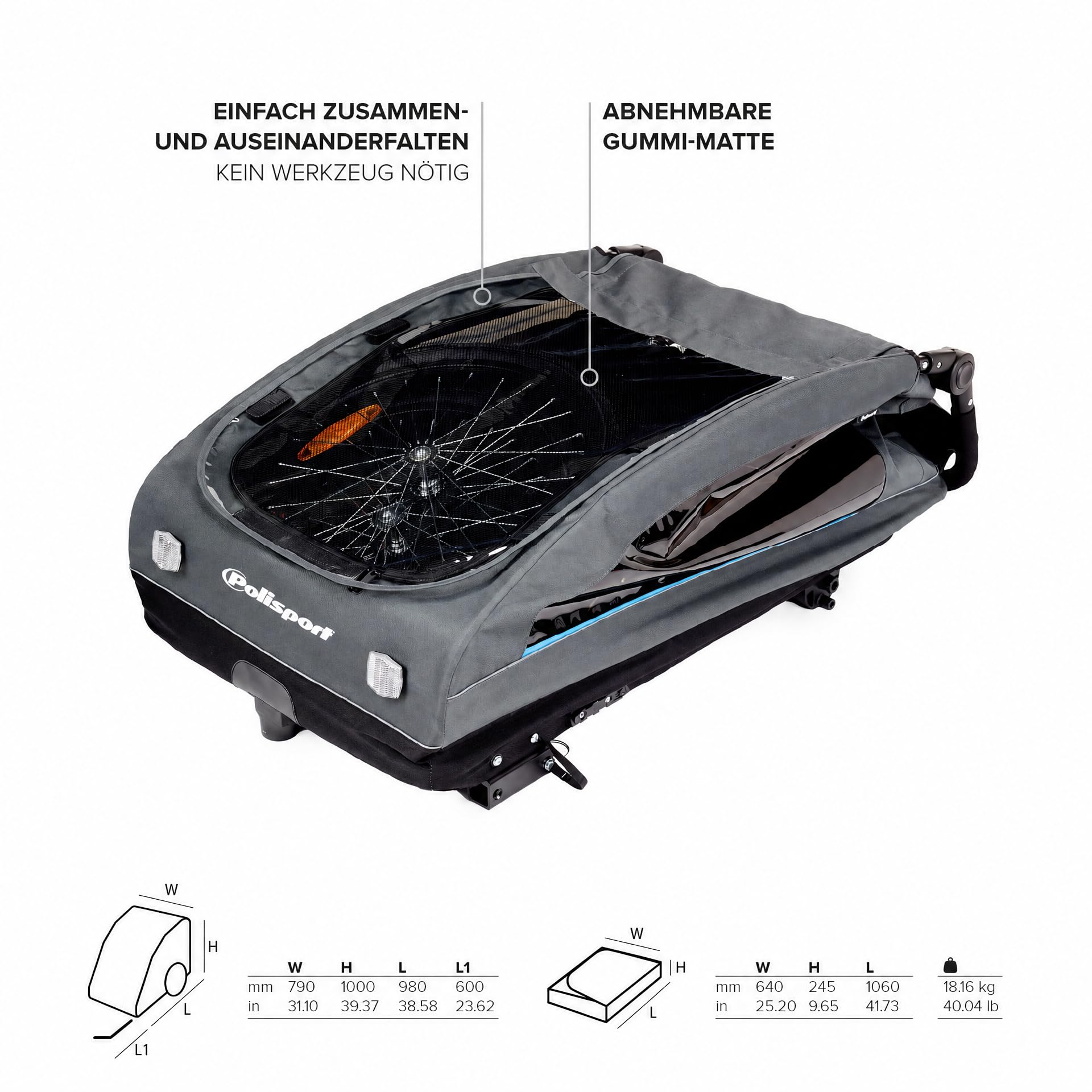 Polisport Kinderfahrradanhänger 2-in-1 mit Kinderwagen, Schwarz/Grau