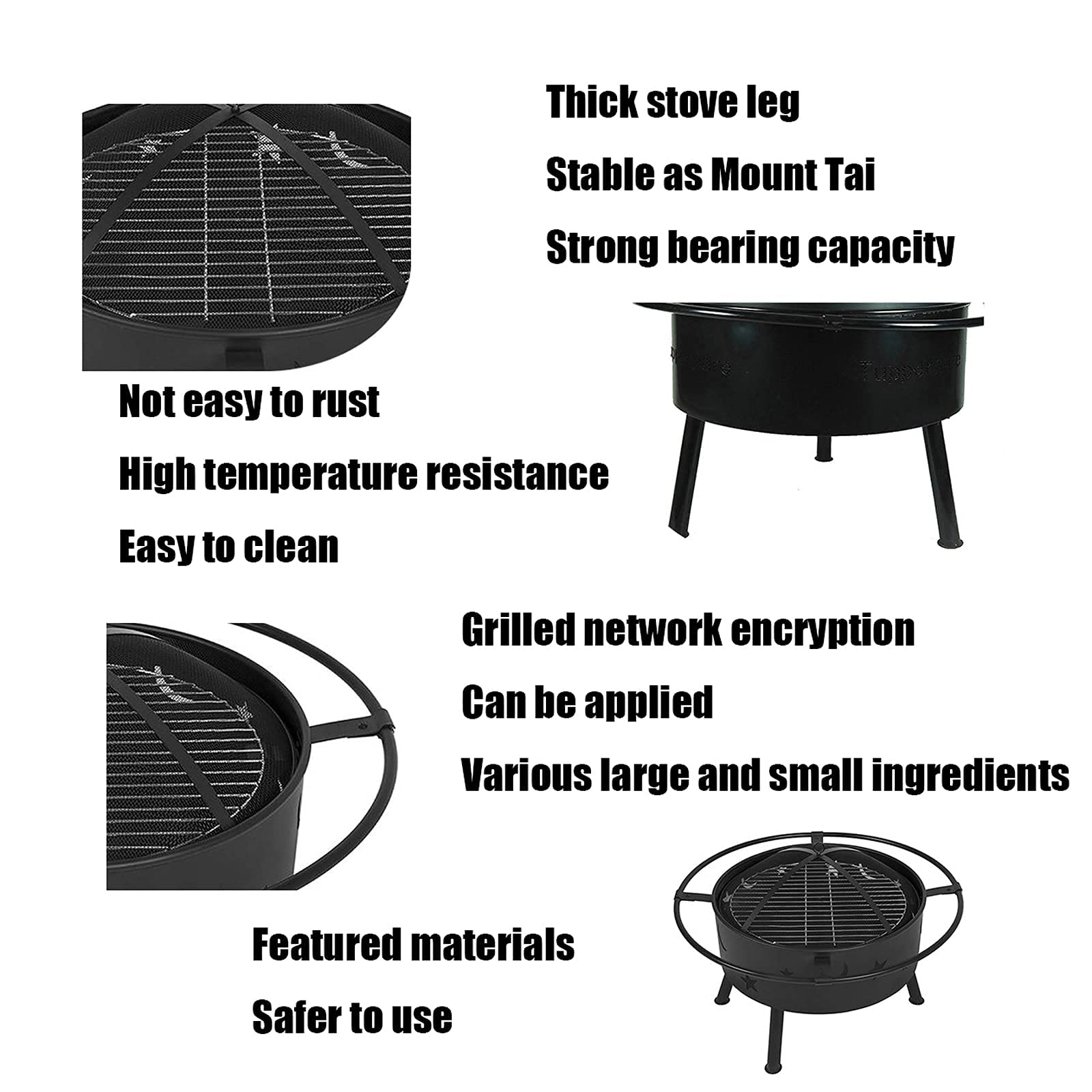 Bracieri a legna da esterno, braciere portatile, falò rotondo a legna da patio e braciere da cortile per esterni con griglia per barbecue