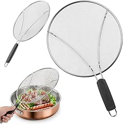 KADAX Padella paraspruzzi Ø 25 cm, in acciaio inox con rete a maglia fine, coperchio paraspruzzi per padella, utensili da cucina contro la spruzzatura dell'olio (argento)