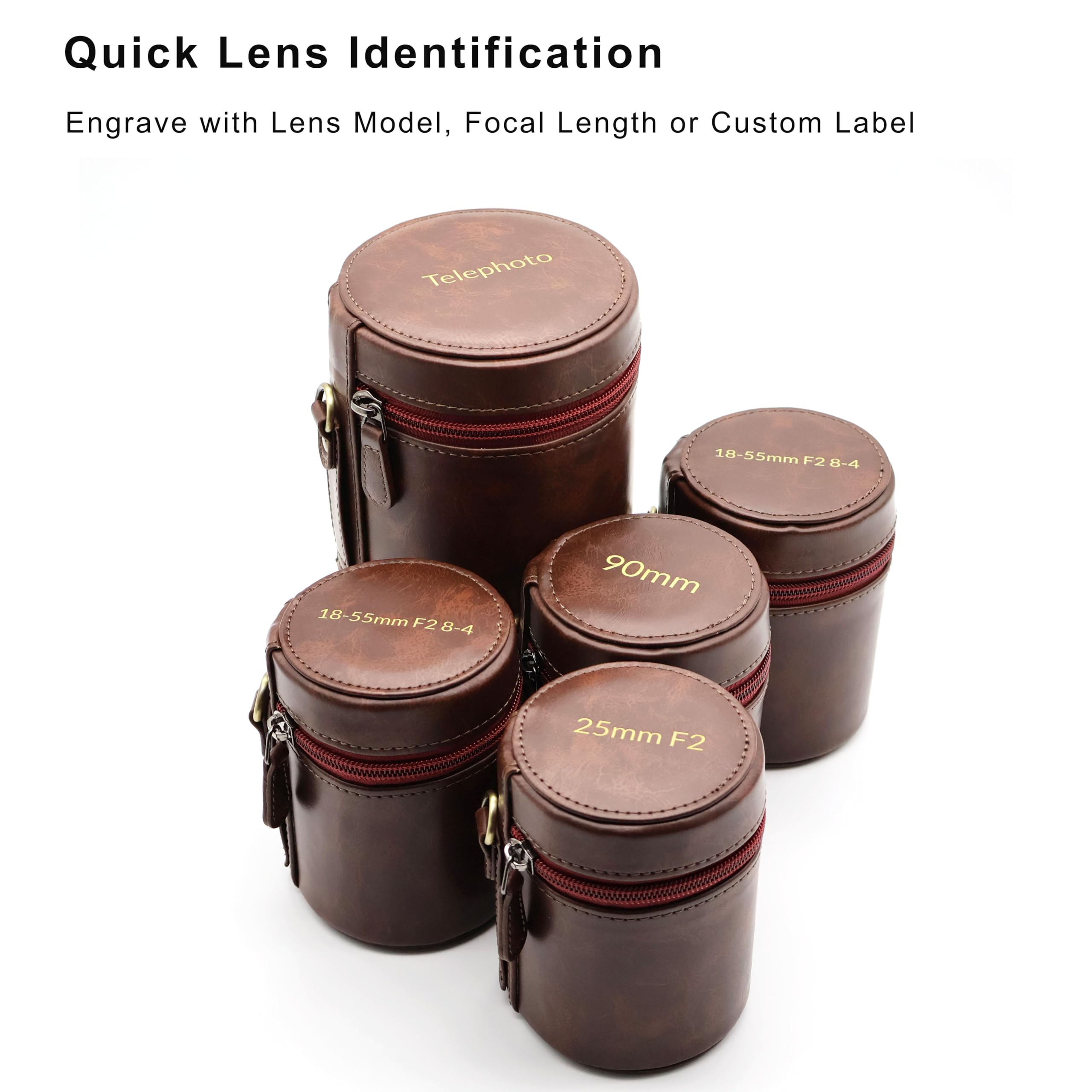 Personalisierte Kameralinsen-Tasche aus PU-Leder, dicke Objektivtasche für Fotografen, Objektivschutz für Mikro-Single-Kameraobjektiv, SLR-Kamera, Teleobjektiv (Dunkelbraun, Länge < 165 mm,