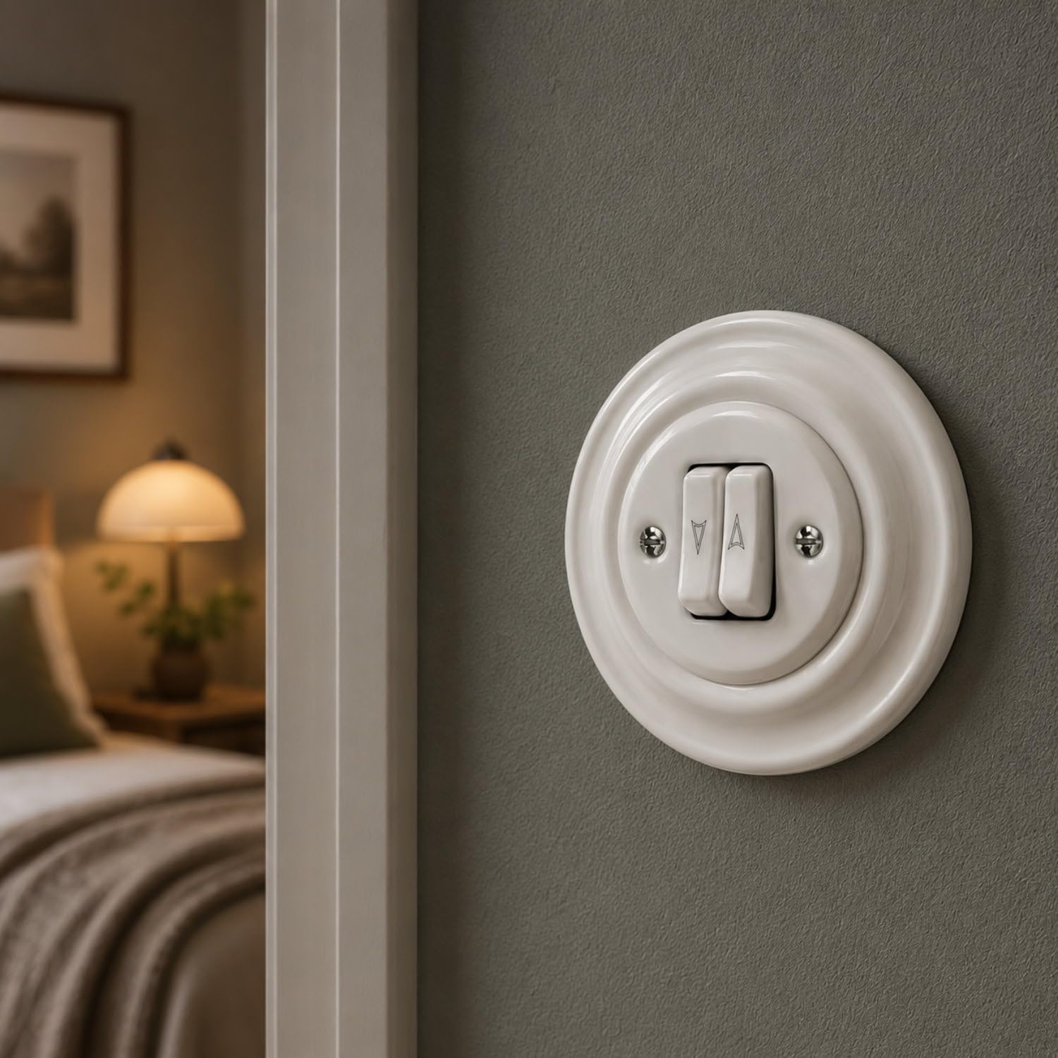 Unterputz Porzellan Retro Jalousietaster, Rolladentaster, All-in-One, Serie PR1 weiß