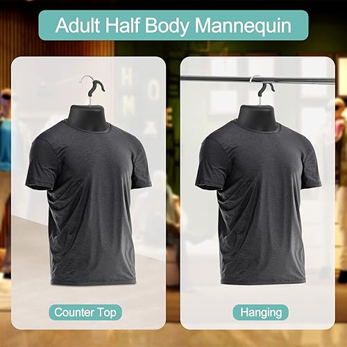 Miniatura 3 de Geetery Paquete de 2 maniquíes masculinos con forma de torso para maniquí con soporte y gancho para colgar, maniquí de espalda hueca para mostrador,