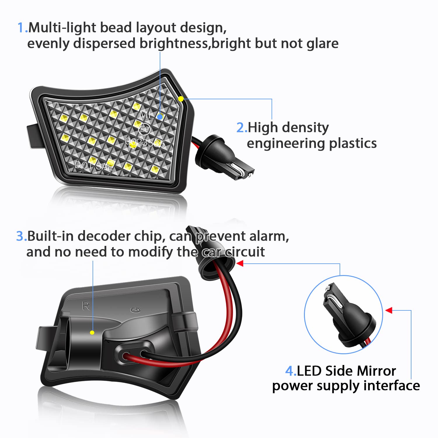 Luci Led Specchietto Laterale NSLUMO (2 Pezzi) – Luce Pożżanghera Bianca 6000K Per Volvo (V40, XC90, S60, V70) E Jaguar (XF, XE, XJ) - 4