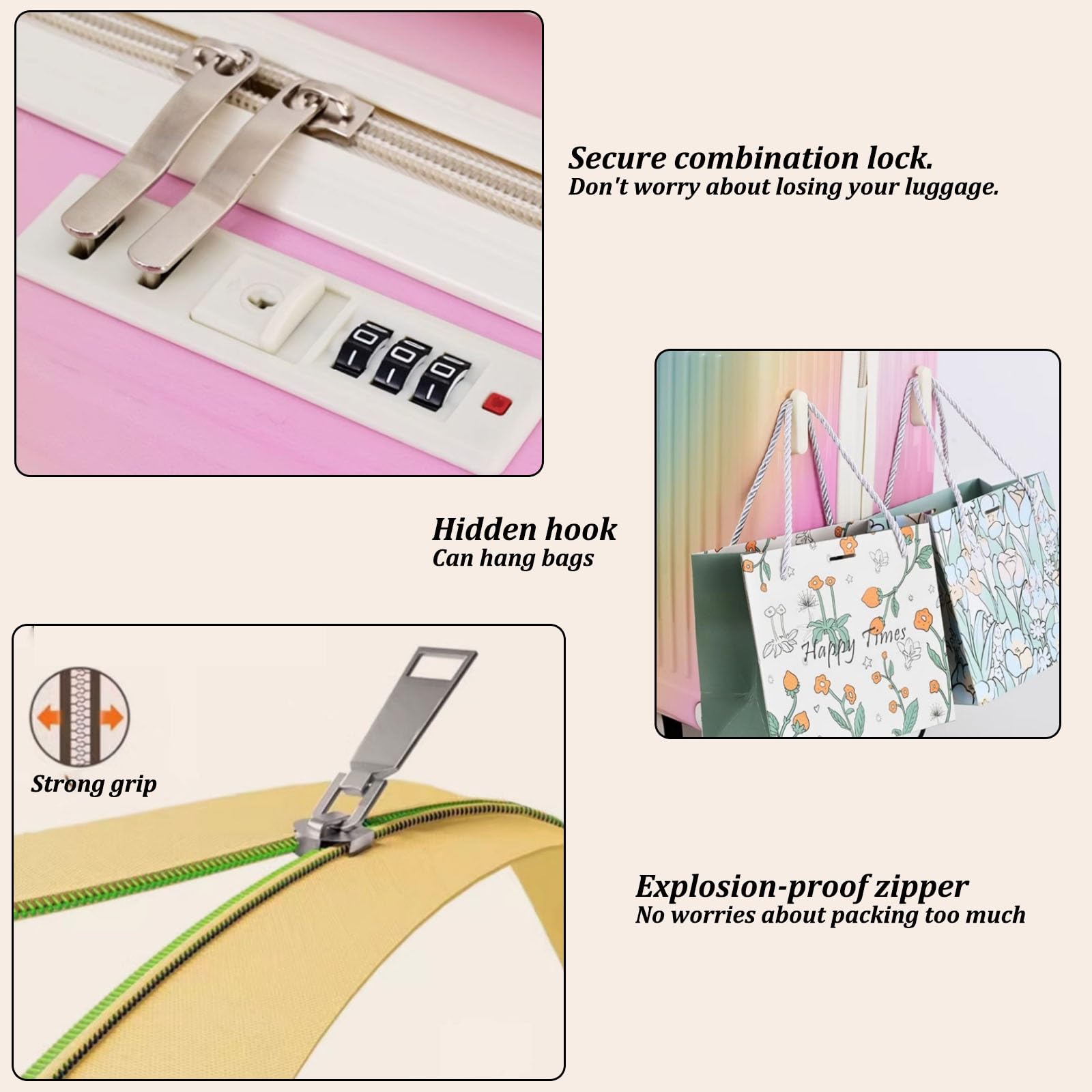 Maleta rígida con Ruedas, con reposapiés Plegable y Gancho, Ligera para Viajes de Negocios y Estudios(Rainbow,20")