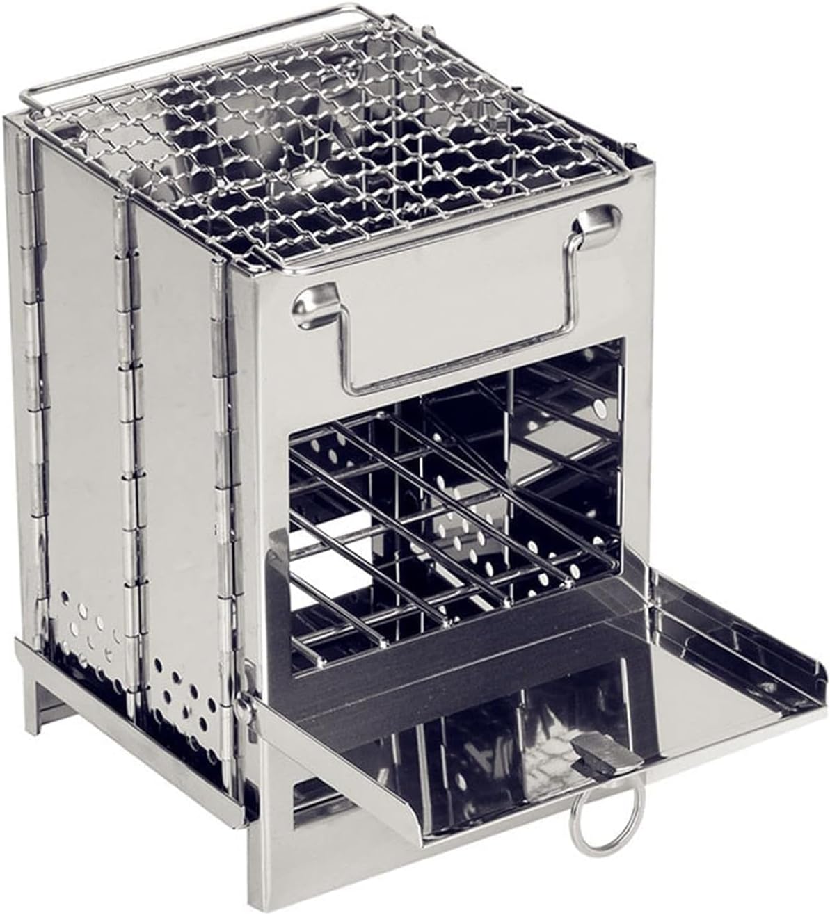 Folding Wood Burning Camping Stove Portable Wood Stove Backpacking with Grill and Carry Bag for Outdoor Camping Hiking Cooking Picnic BBQ (Small – 14 x 15 x21 cm)