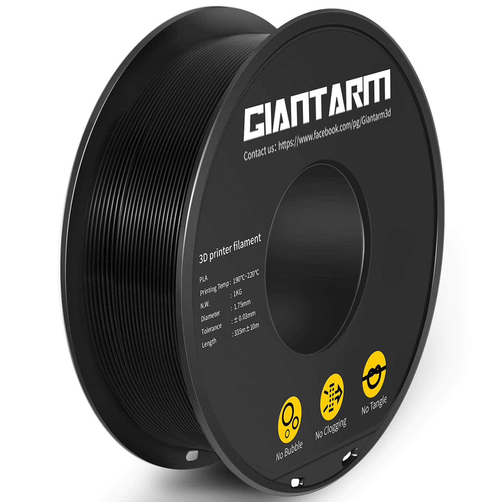 PLA Filamento 1,75 mm, GIANTARM Stampante 3D PLA Filamento 1 kg Spool(Nero)