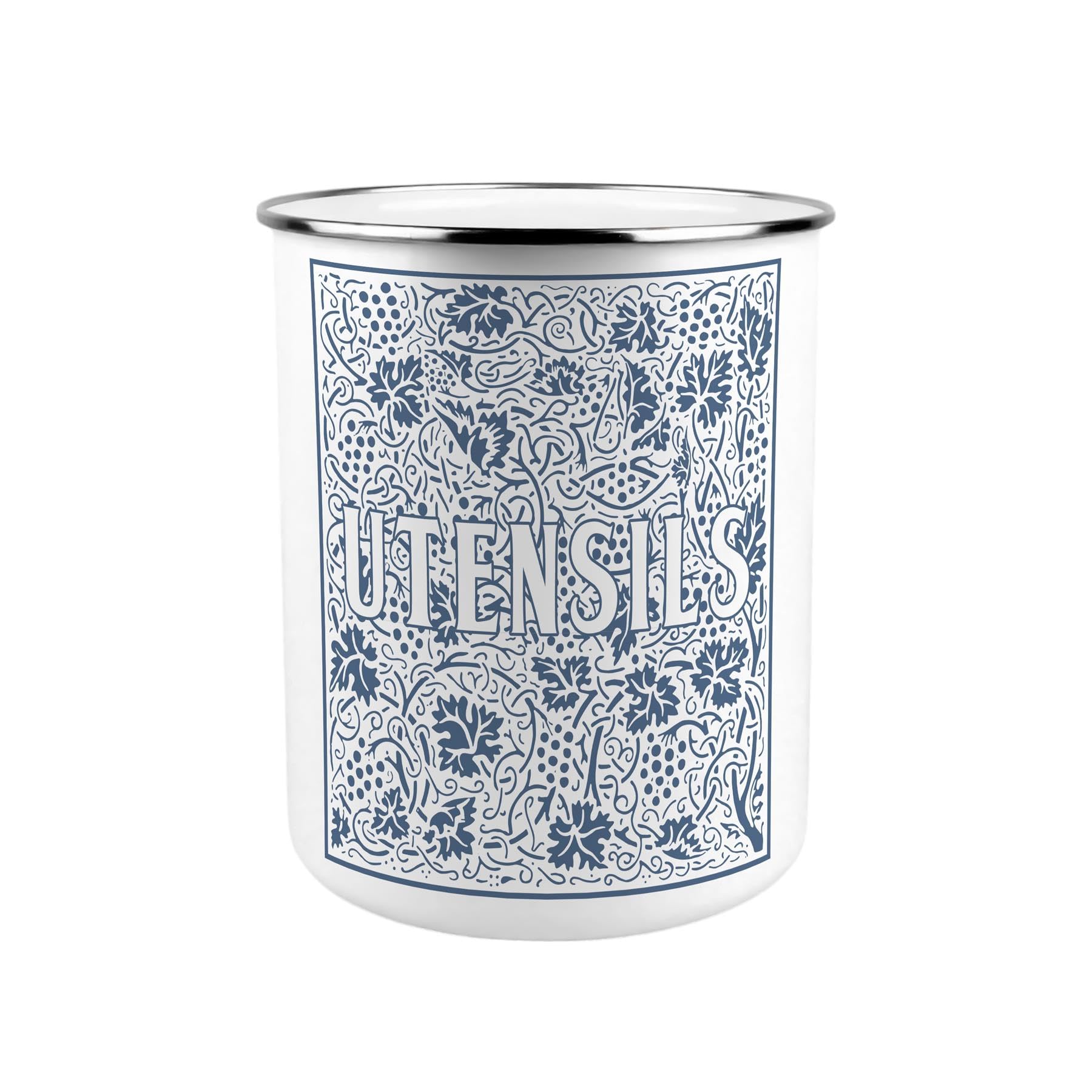 Purely Home Oak Leaves & Berries Metal Utensil Holder - Blue XL Kitchen Utensil Pot/Organiser for Countertop Decor Gift 18x16.5cm