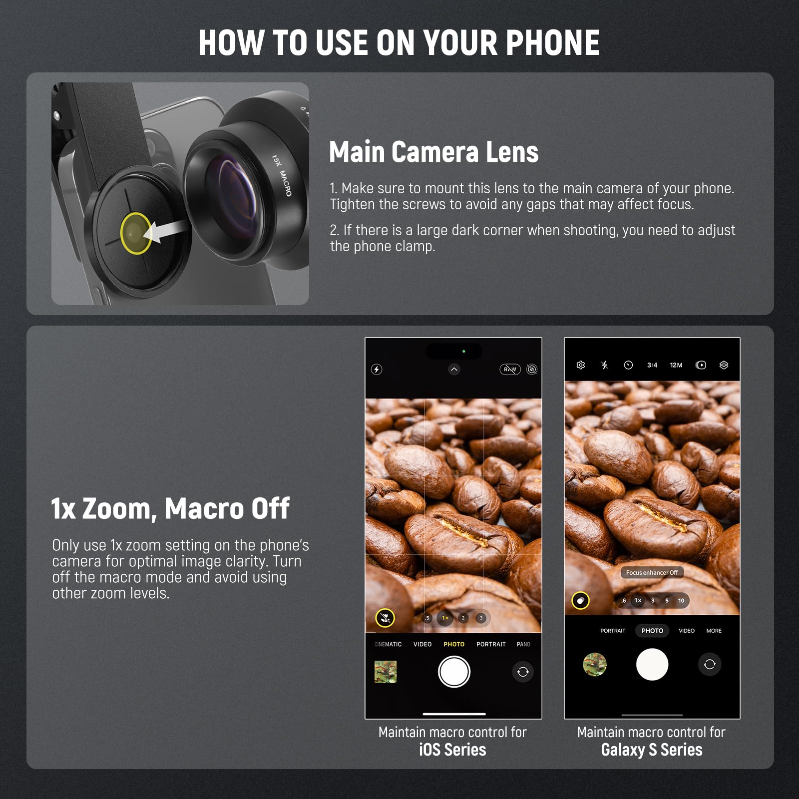 NEEWER BASICS Zestaw akcesoriów do aparatu telefonicznego 2 w 1, szeroki kąt HD 0,45 x + 15 x makro, klips do obiektywu, odłączany adapter filtra 17 mm do 37 mm, pierścień kompatybilny z iPhone'em