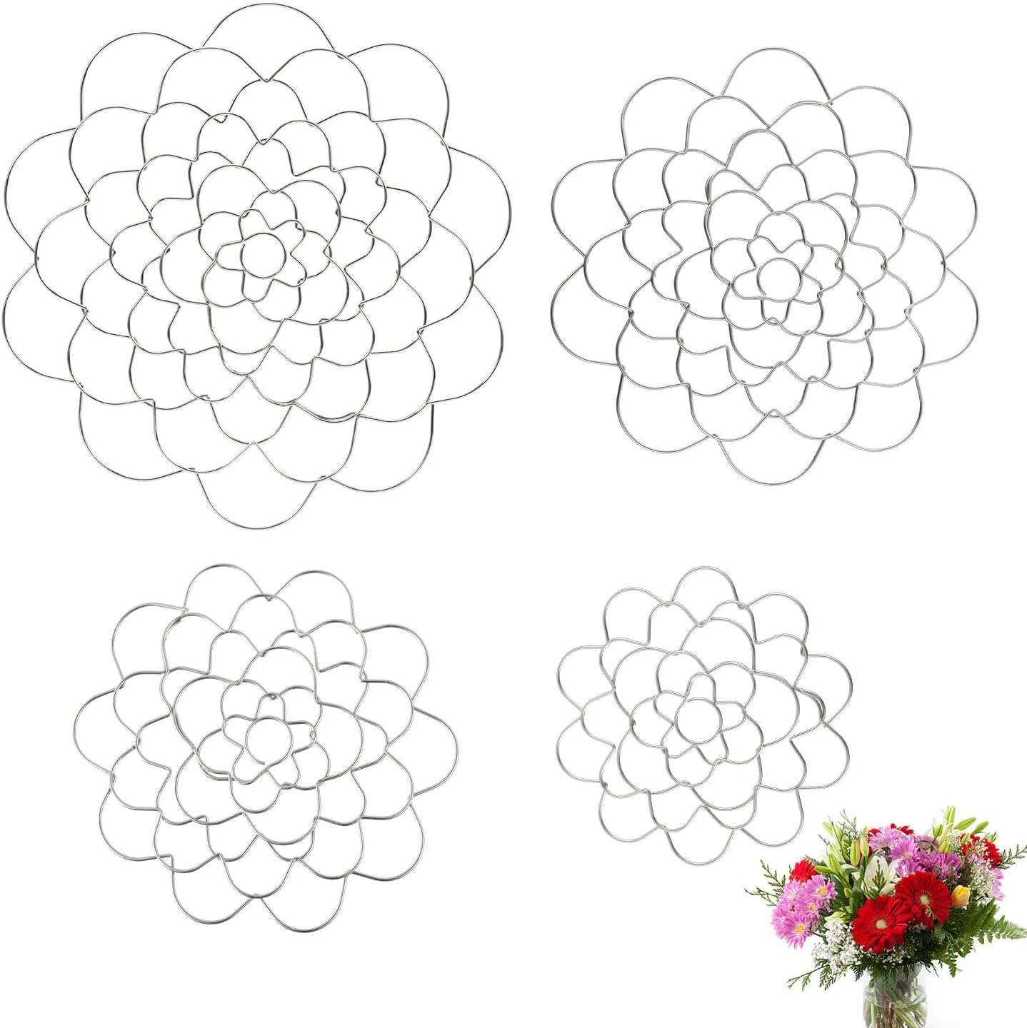 4pcs Flower Lid Arranger, Flower Frog Stainless Steel Lid