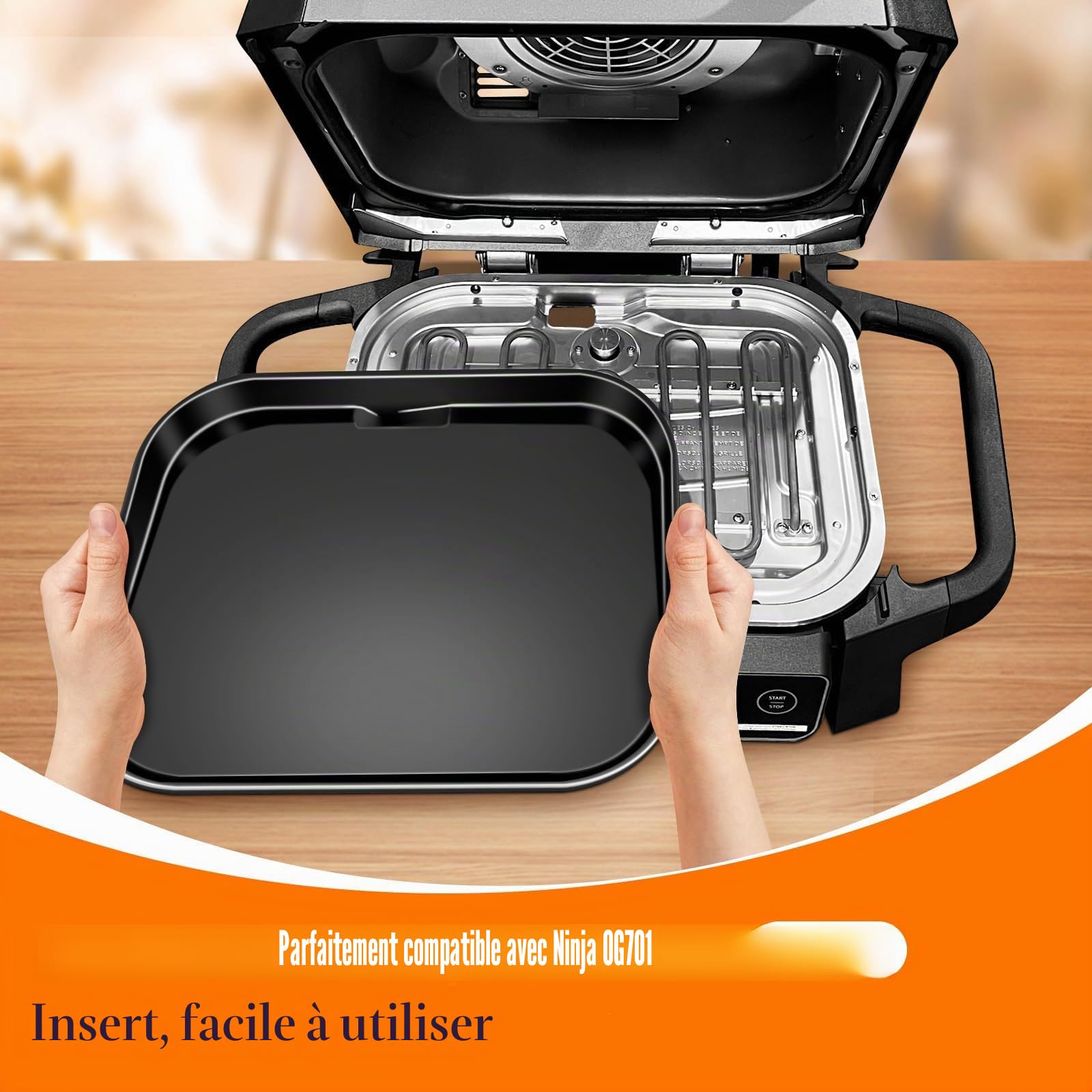 GFTIME Woodfire Plaque plate pour barbecue électrique Ninja Woodfire série OG700 (Ninja OG701), plaque de cuisson anti-adhésive extérieure avec revêtement en céramique