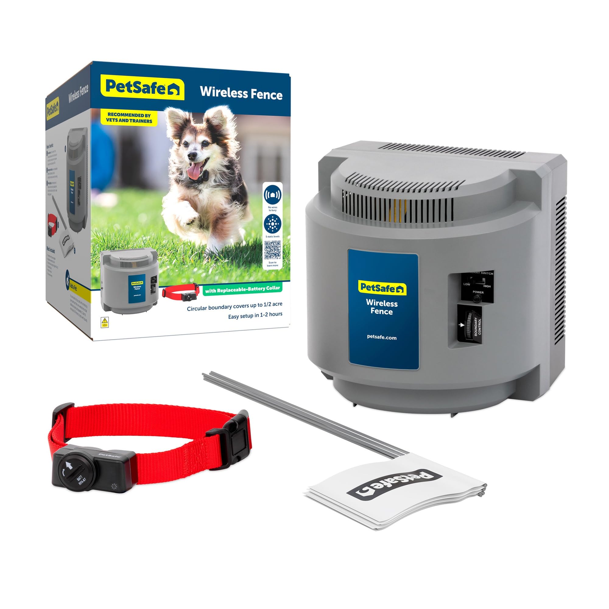PetSafe Wireless Pet Containment System - Original Wireless Electric Fence for Dogs - Covers Up to 1/2 Acre - for Pets 8lb+
