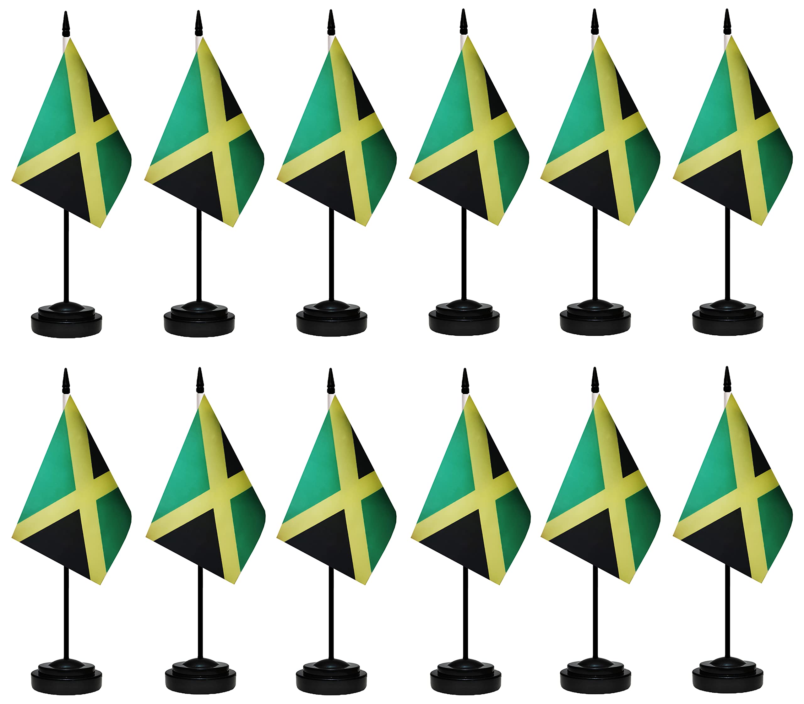 Jamaica Flags Jamaican Desk Flag Set Small Mini Jamaica Table Office Flag with 13" Black Pole, Black Base and Spear Top,Miniature Jamaican Deluxe Desktop Flag, Home Decoration, Office Decoration,