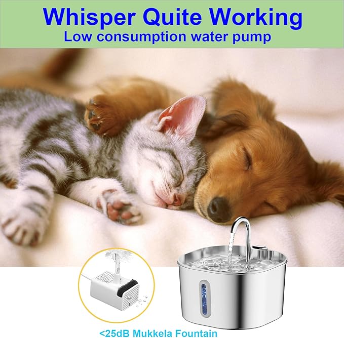 Fuente de Agua para Gatos Acero Inoxidable 2.2L - Bebedero Automático miniatura 5