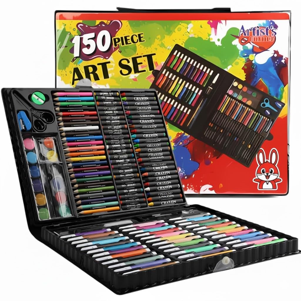 PAXCOO 150Pcs Painting Drawing Kit for Kids/Color Set with sketch pens, Water Colors, Brush, Color Pencils, Crayons/Colored Pencil Best Rakhi Gift-image-2