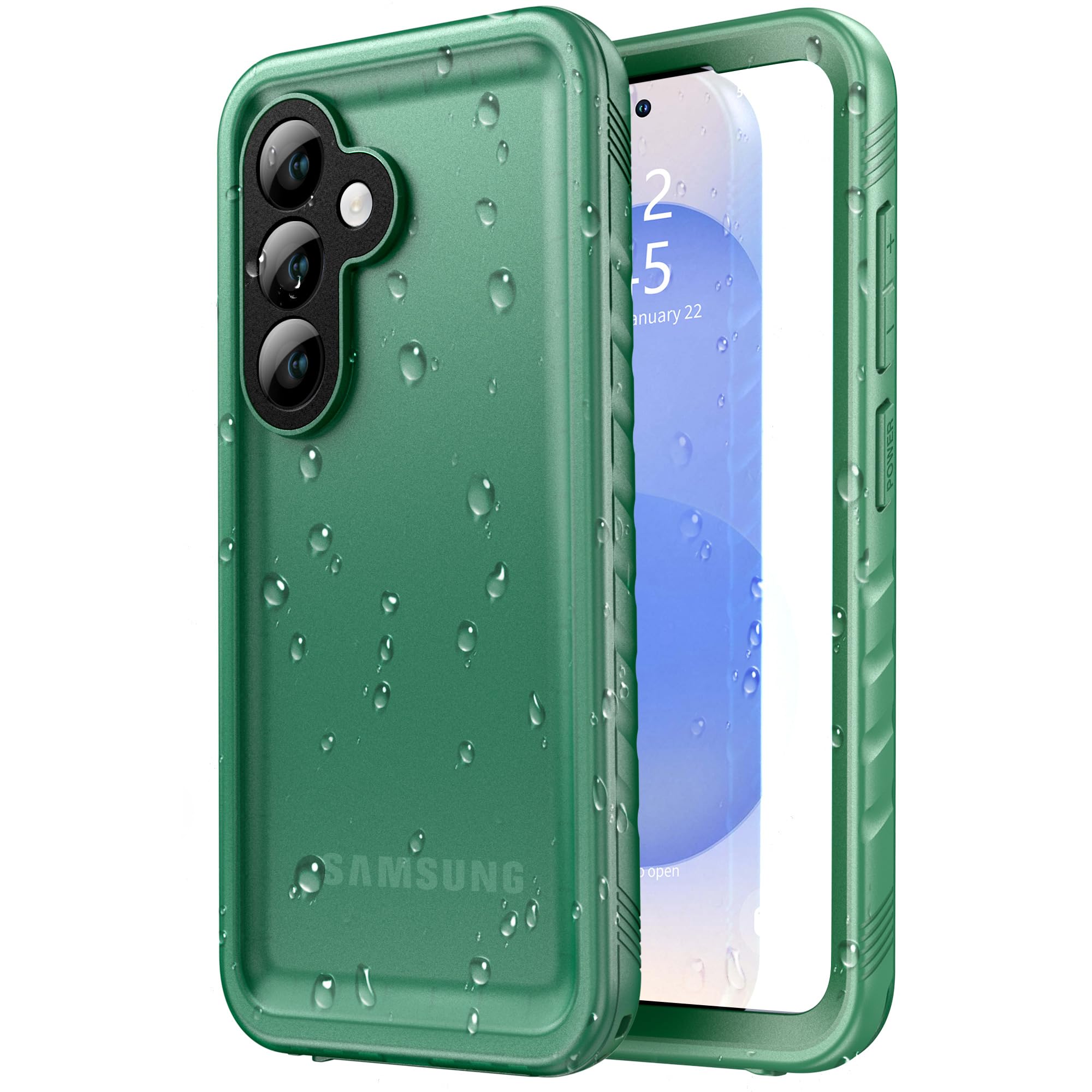 SPORTLINK for Samsung Galaxy S25 Waterproof Case IP68, Green, 6.2" | Military-Grade Heavy-Duty 360° Full-Body Protection with Built-in Screen & Camera