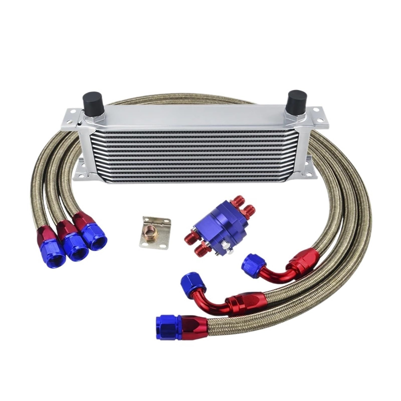 refrigeración del motor Kit de enfriador aceite Universal 13 filas y adaptador ajuste macho reubicación filtro, M20x1.5 con manguera trenzada acero(Silver 13 row)