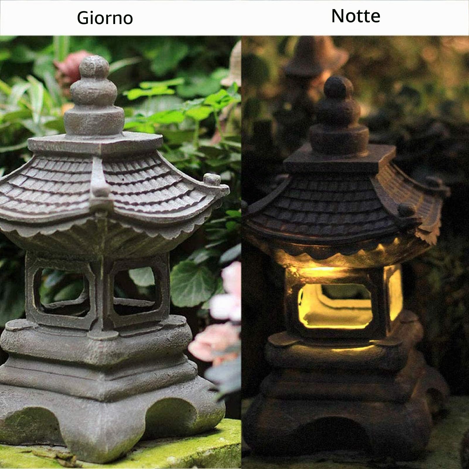 Outdoor Japanese Tachi-Gata Style Solar Zen Garden Lights Lanterna Pagoda Light Solar Floor Garden Lampada in resina impermeabile Statua Fattoria Balcone Decorazione creativa Lampada,17*34cm