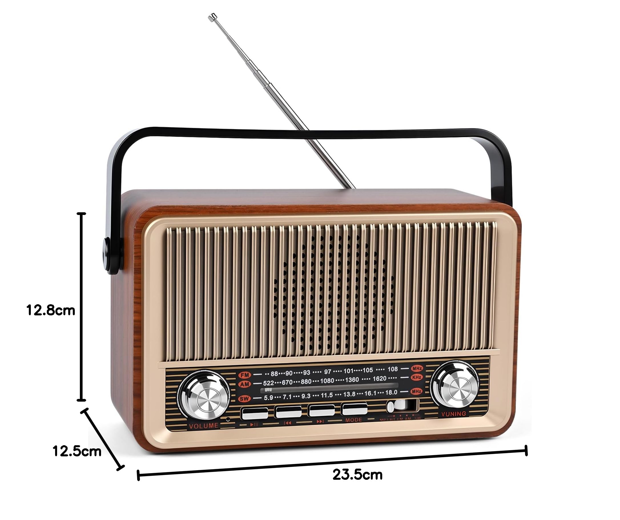 Radio Portatile FM/AM/SW Bluetooth 5.1 Vintage Retrò con Batteria Ricaricabile 1200 mAh