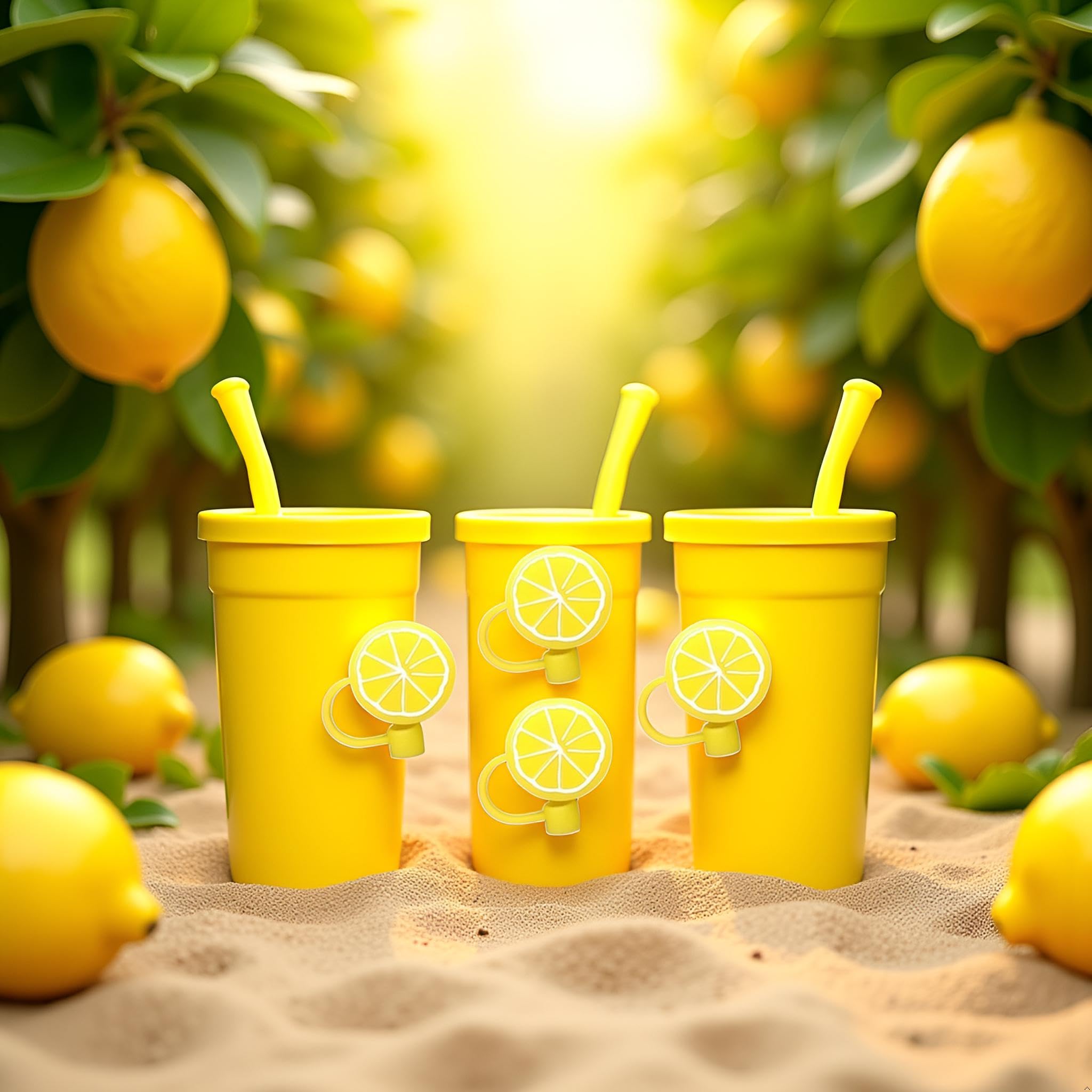 4 pajitas de limón amarillo, tapas reutilizables de silicona para popote, tapas para beber tapas antipolvo para tapones lindos, tapas de popote, cubierta desechable (6-8 mm)