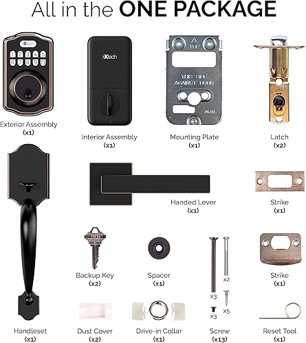 Miniatura 2 de IXTECH Cerradura de puerta de entrada sin llave de bronce aceitado con asa, cerrojo electrónico para teclado, bloqueo automático, fácil instalación