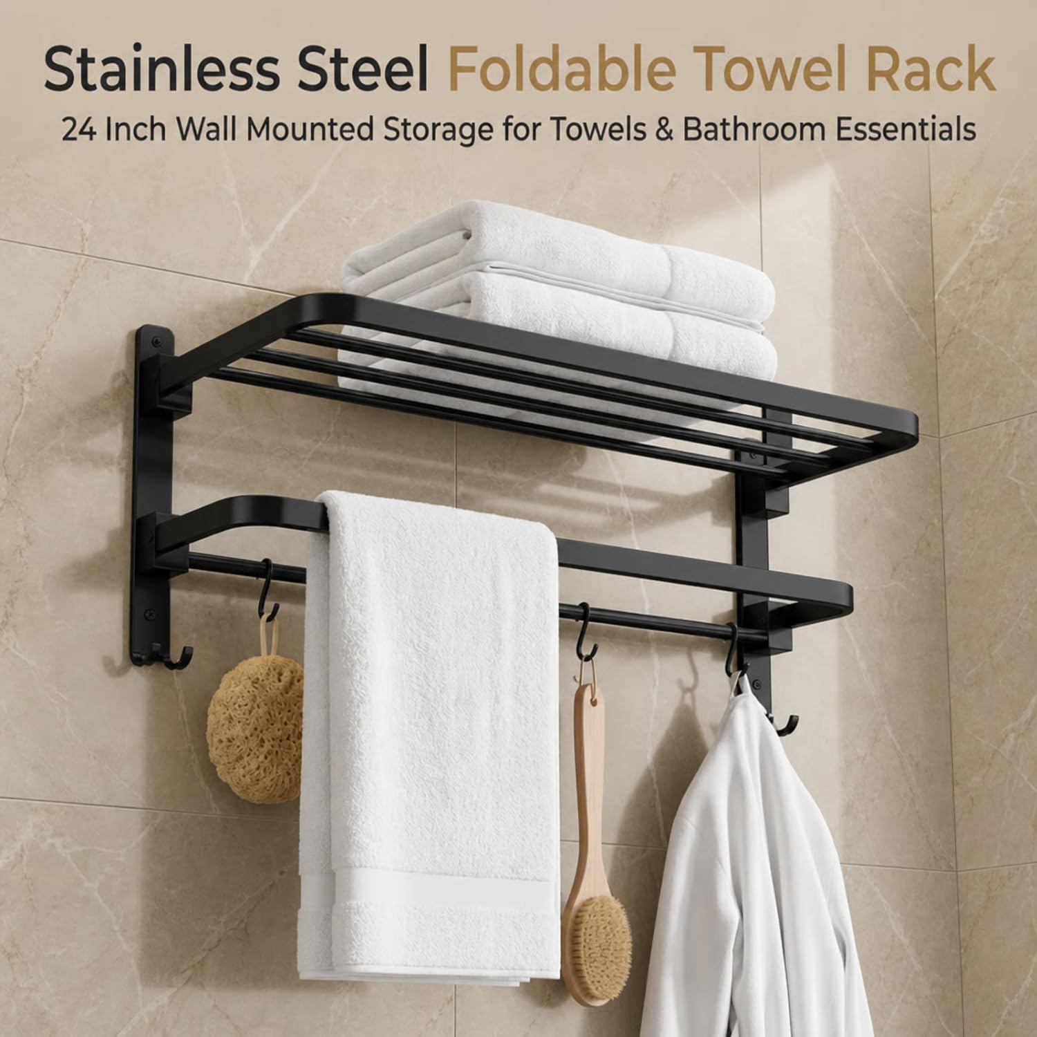 Foldable Stainless Steel Towel Rack - Space Saving! -3