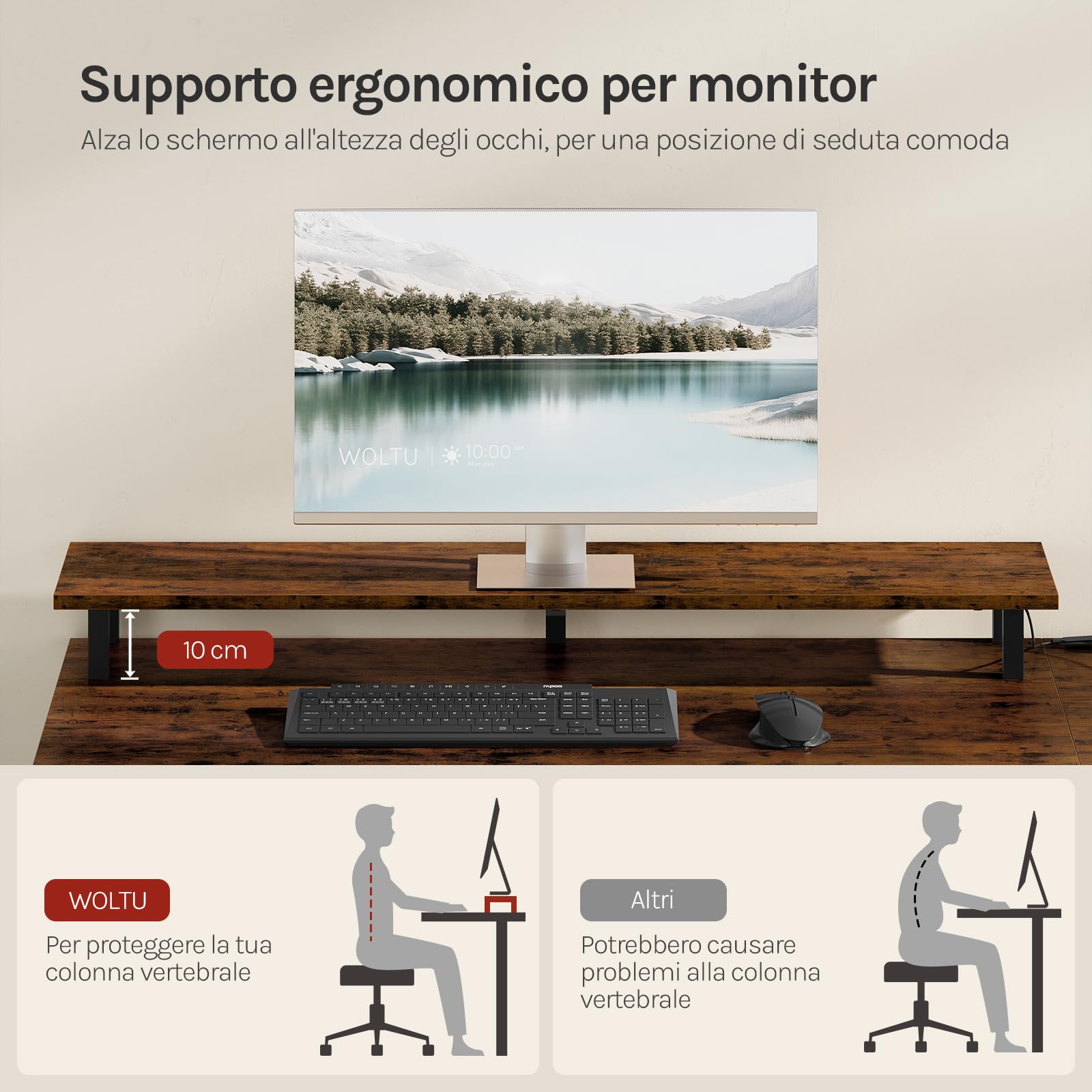 WOLTU Scrivania Angolare, Scrivania per Computer a L, Marrone Rustico | 180x80x84 cm con 5 Cassetti e 2 Ripiani, con LED, 2 Prese, 1 Porta USB e 1 Porta Type-C, per Ufficio, Studio