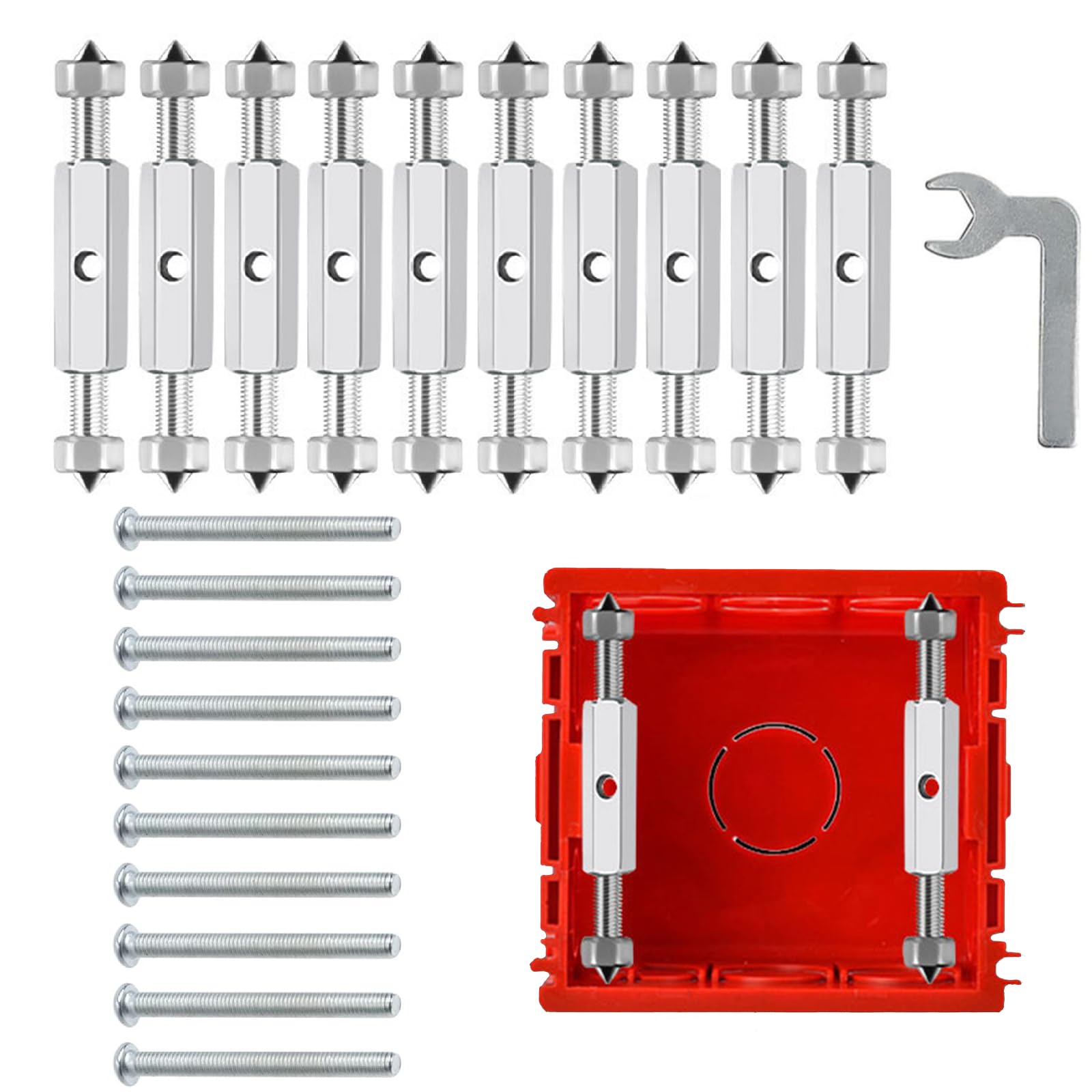 86 Type Switch Socket Cassette Repair, Electrical Box Screws Support Rod Switch Universal Outlet Repairer Wall Mount Switch Box Repair Device with Wrench (Silver)-image-13