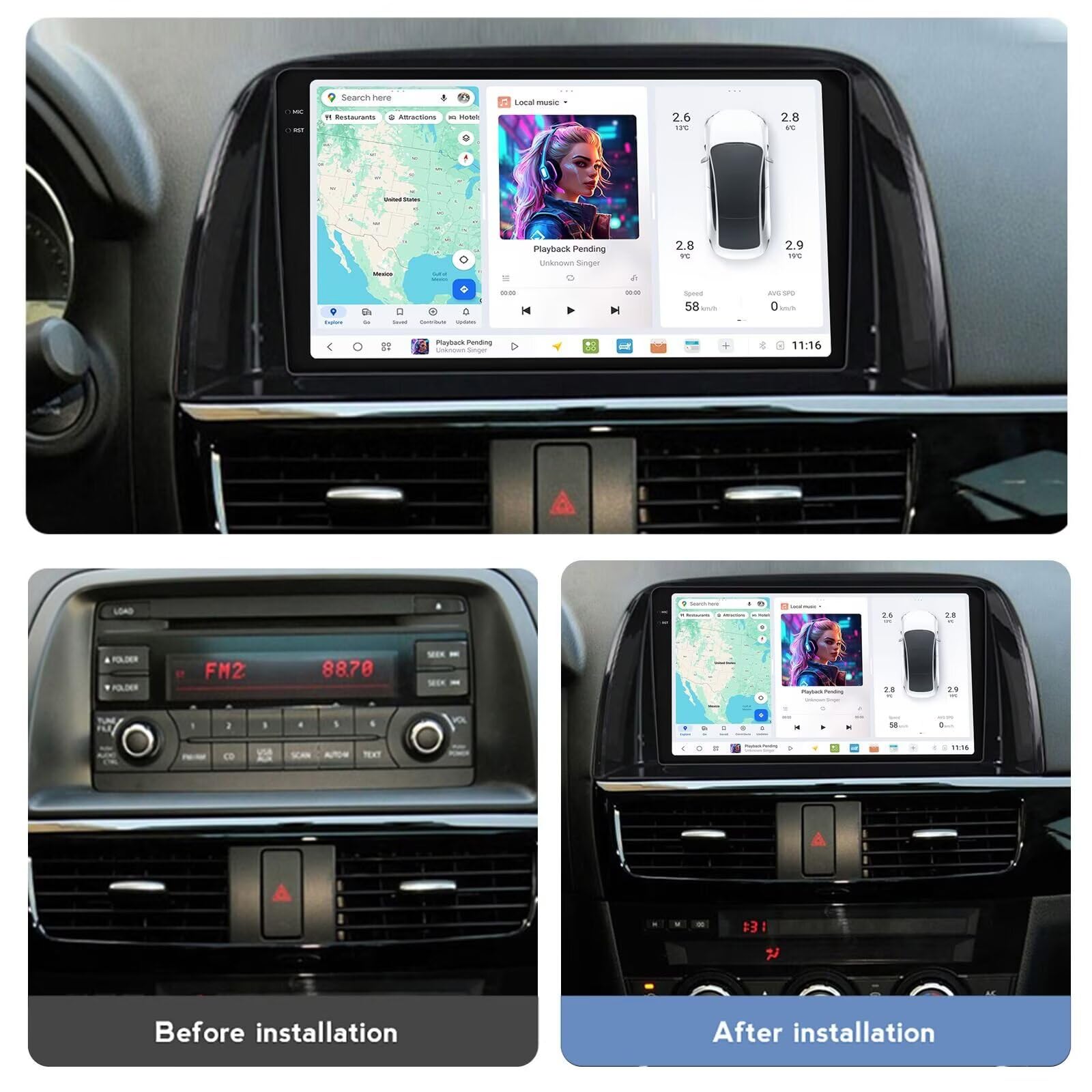 Amazon.com: MekedeTech DUDUAUTO DUDU7 Dash Kit for Mazda CX-5 2012
