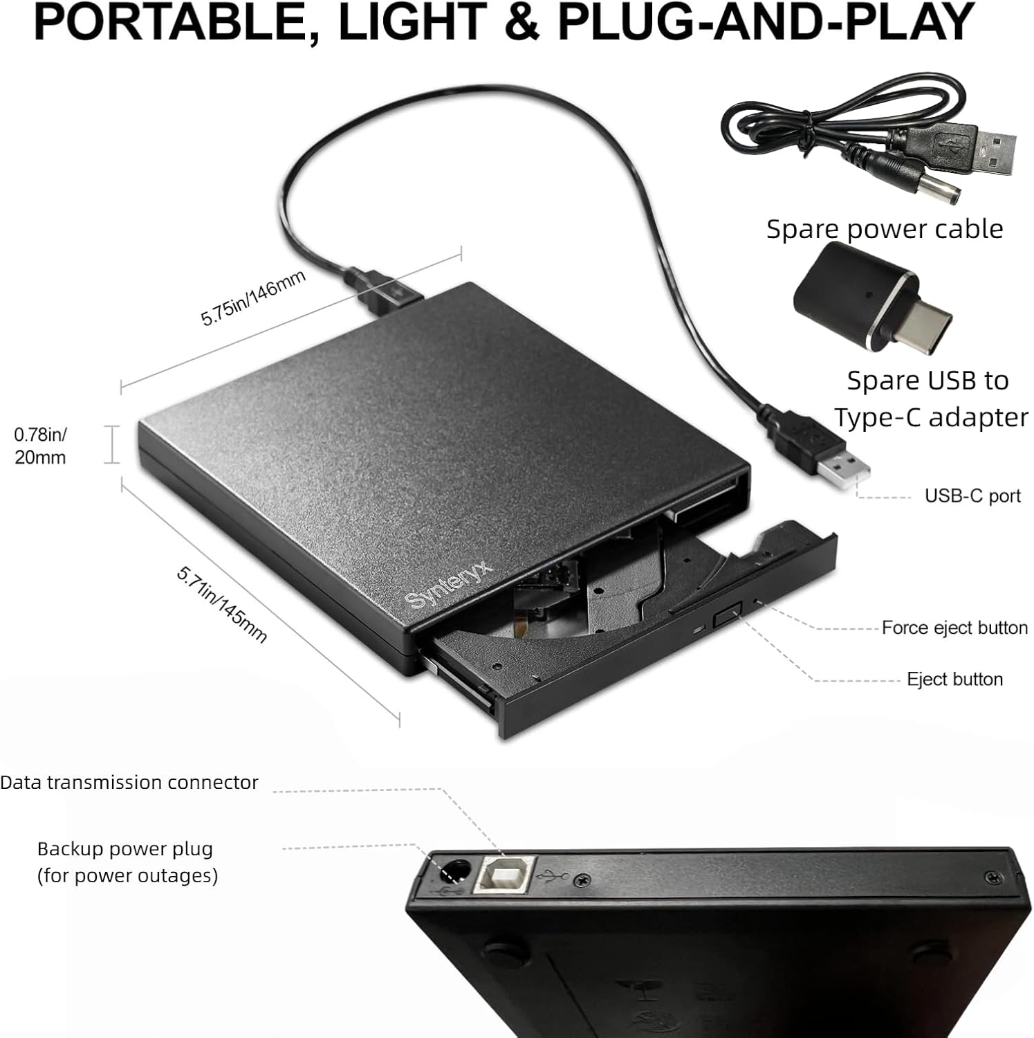 external blu-ray drive, portable 3d bd-re player & dvd writer for laptop, mac, desktop pc, windows 11/10 - slim optical disc reader with blu-ray cd burner capabilities blu-ray cd/dvd burner?with protective case?