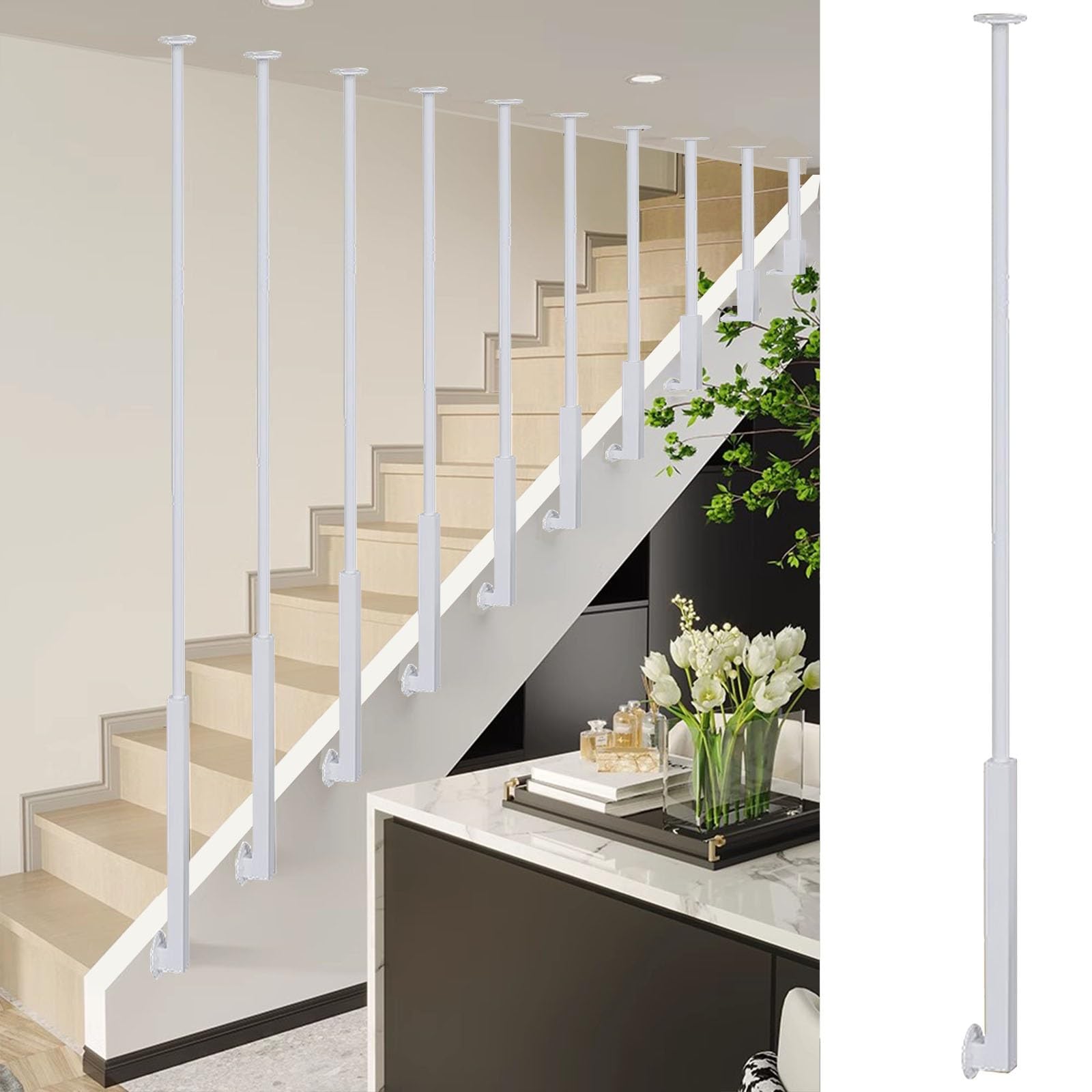 Ringhiere per Scale Balaustre per Scale Bianche Fai da Te Personalizzate, Ringhiere per Scale Interne in Metallo per Loft, Hotel, Ville, Uffici, Colonne per Balaustre(H 135 CM)