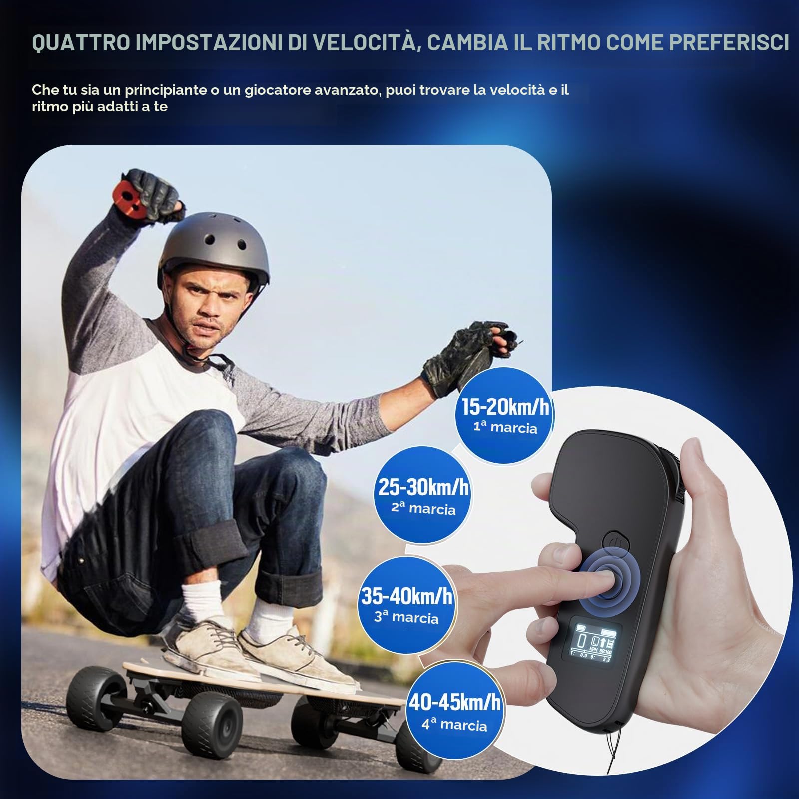 S3 Skateboard Elettrico per Adulti e Ragazzi, Motore da 1100 W, 45 km/h, Velocità Massima, Telecomando con OLED con Display