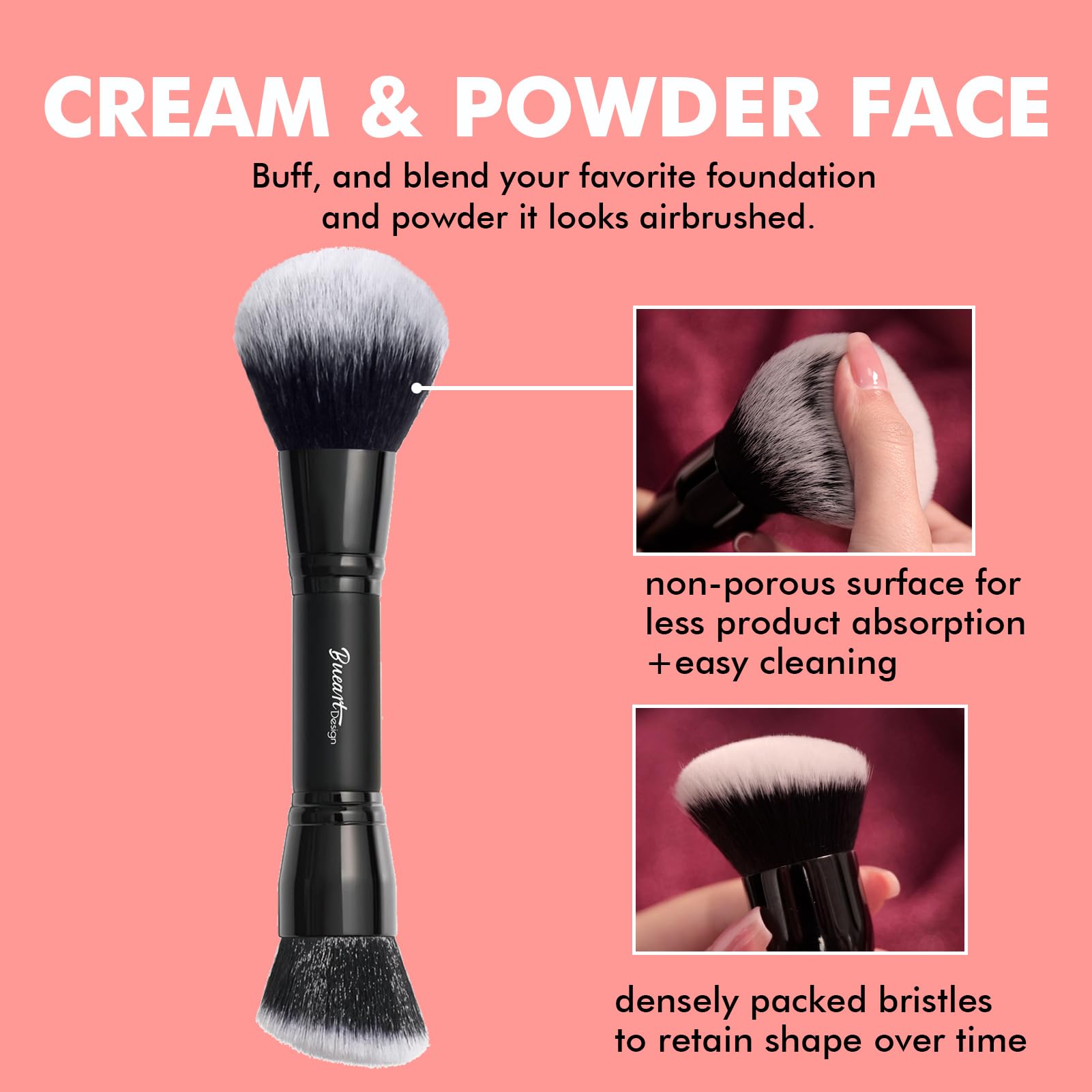 M4 - Brocha de doble punta en polvo en crema y cepillo para base de maquillaje, polvo fijador, rubor, bronceador, corrector