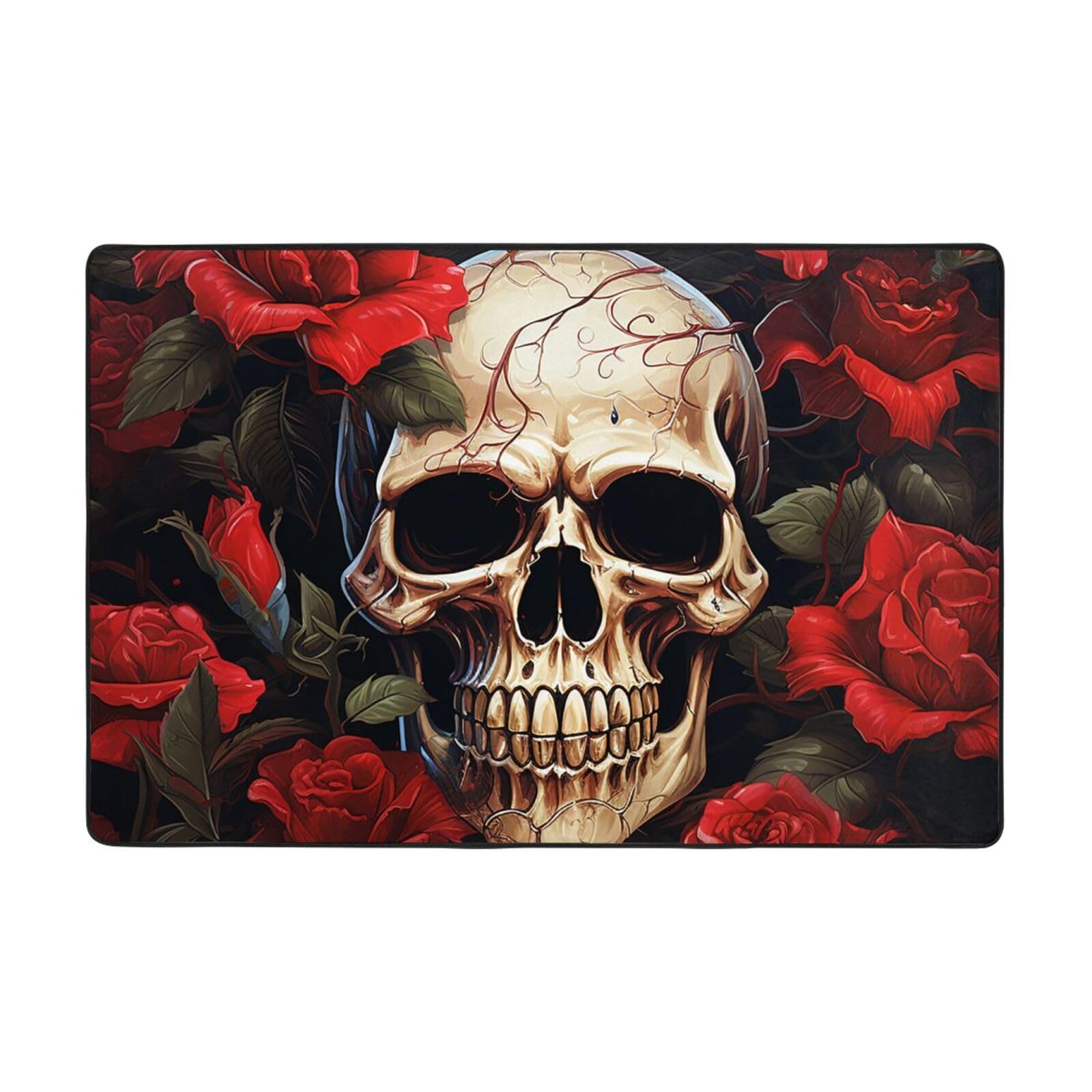 Tapis vintage pour chambre à coucher motif tête de mort rose