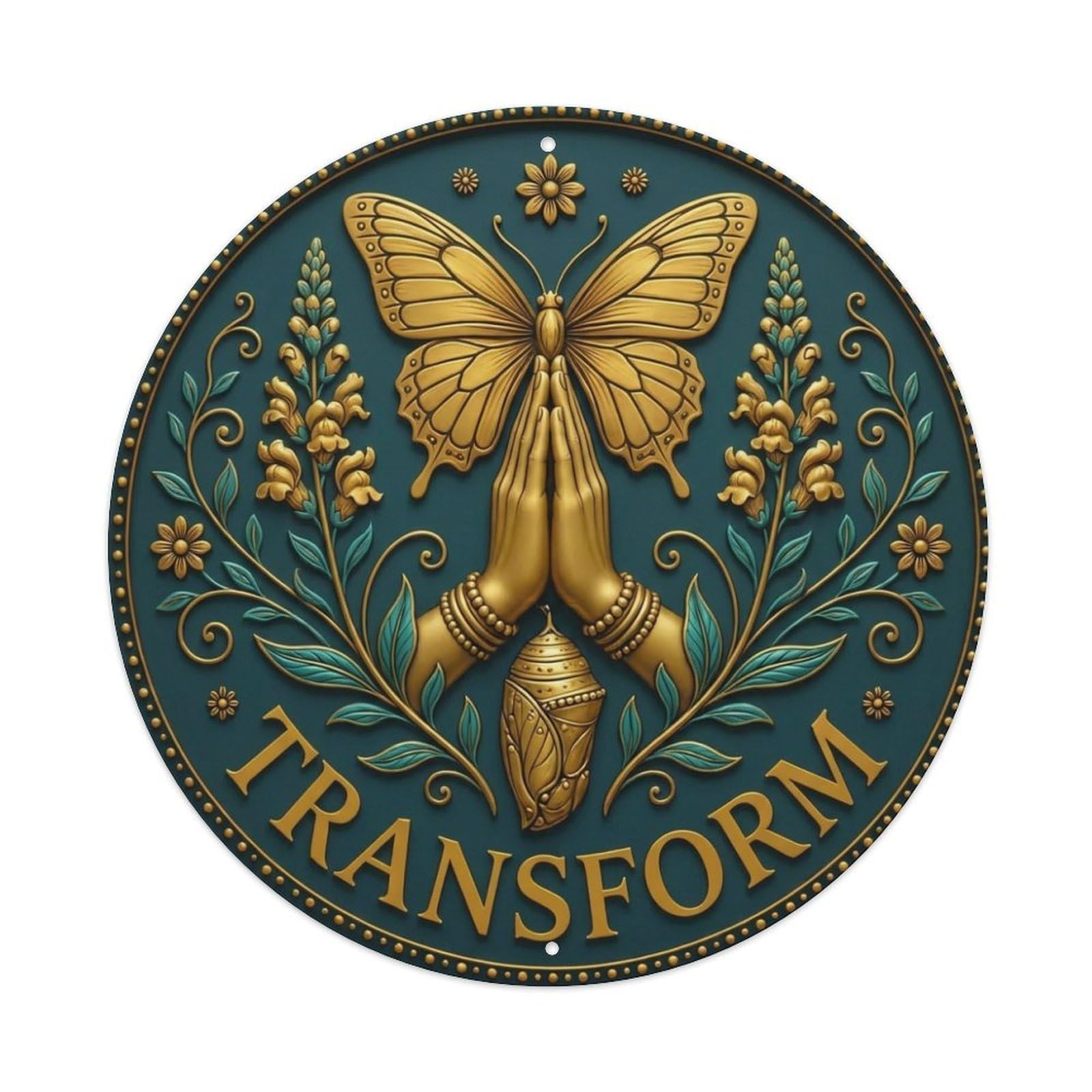 Fyrn Style Metal Tin Sign Vintage Namaste Praying Hands Transform Flower Zen Yoga